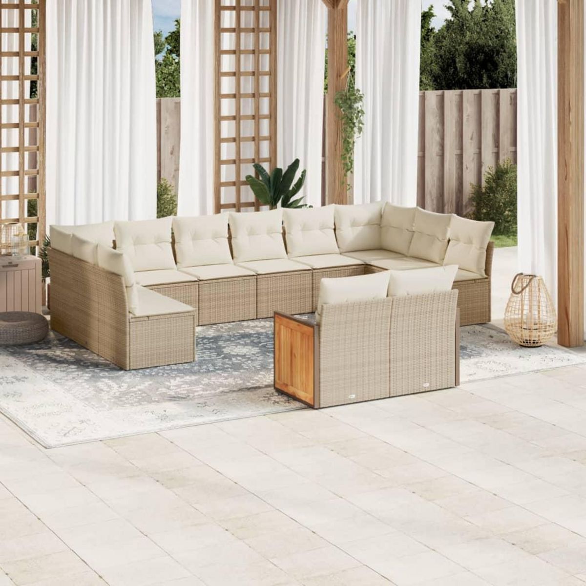 VIDAXL Salon de jardin avec coussins 12 pcs beige resine tressee