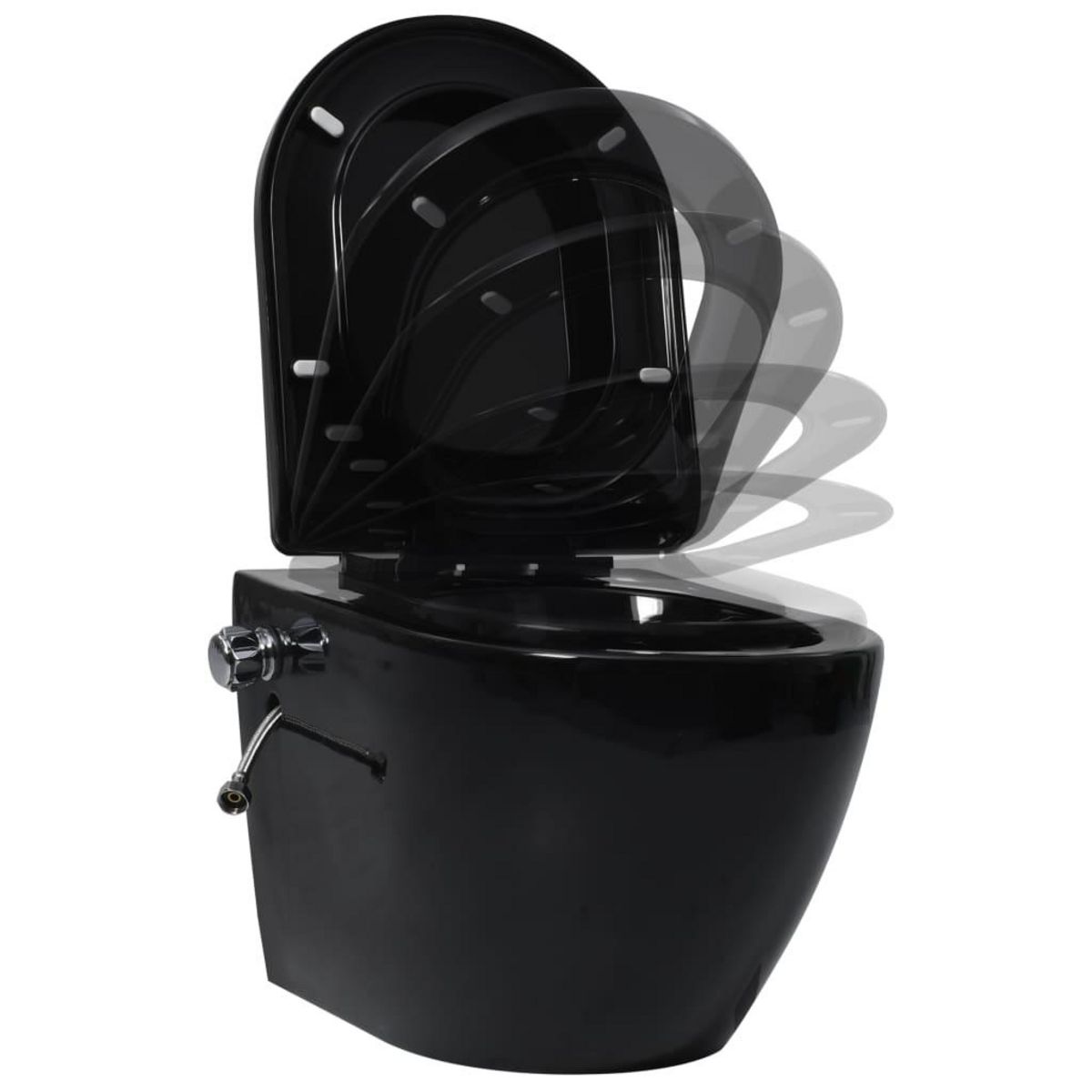 VIDAXL Toilette suspendue et sans bord avec reservoir noir ceramique