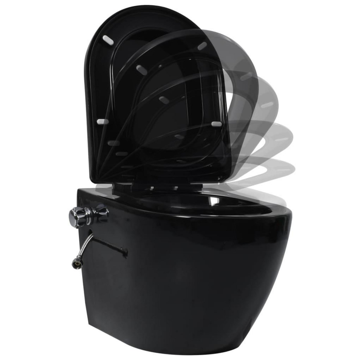 VIDAXL Toilette suspendue et sans bord avec reservoir noir ceramique
