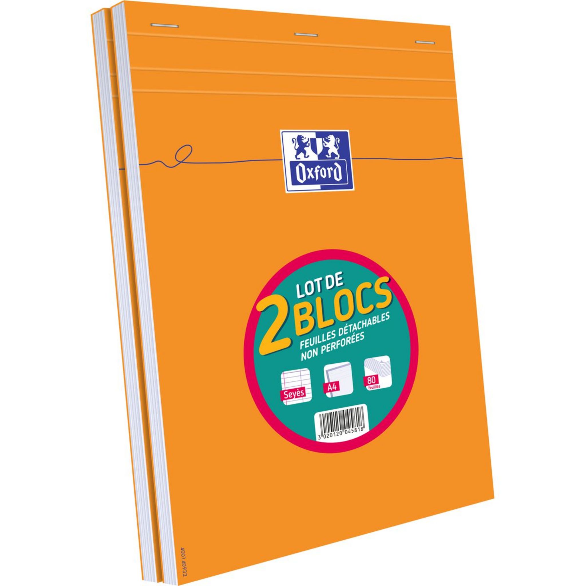 Lot De 2 Blocs-notes Oxford A4+ à Petits Carreaux - 80 Feuilles Perforées, Couverture Orange - 5