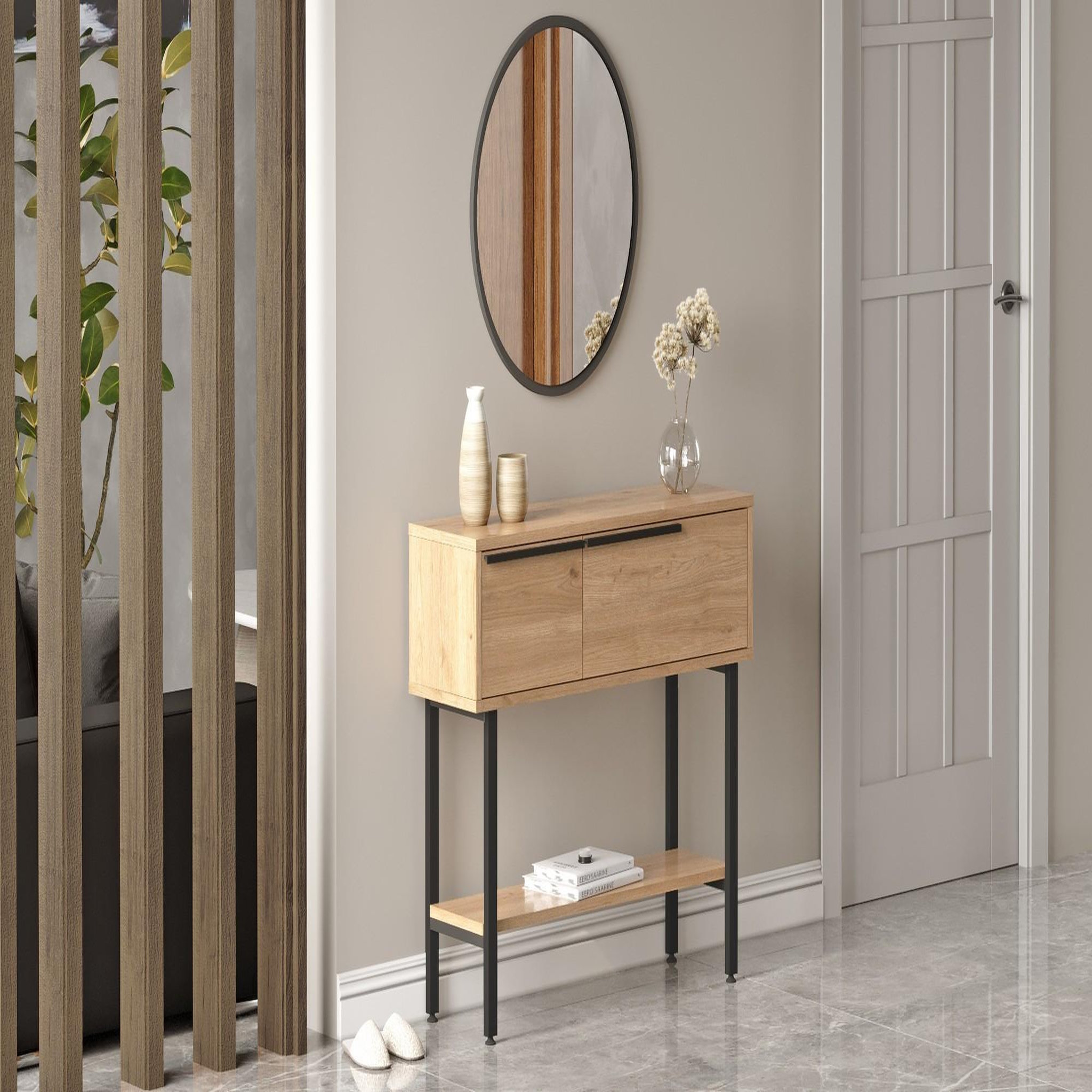 Voir la diapositive 2 : Habitat et Jardin Console avec miroir en bois  calvin  - 100 x 30 x 76 cm - marron