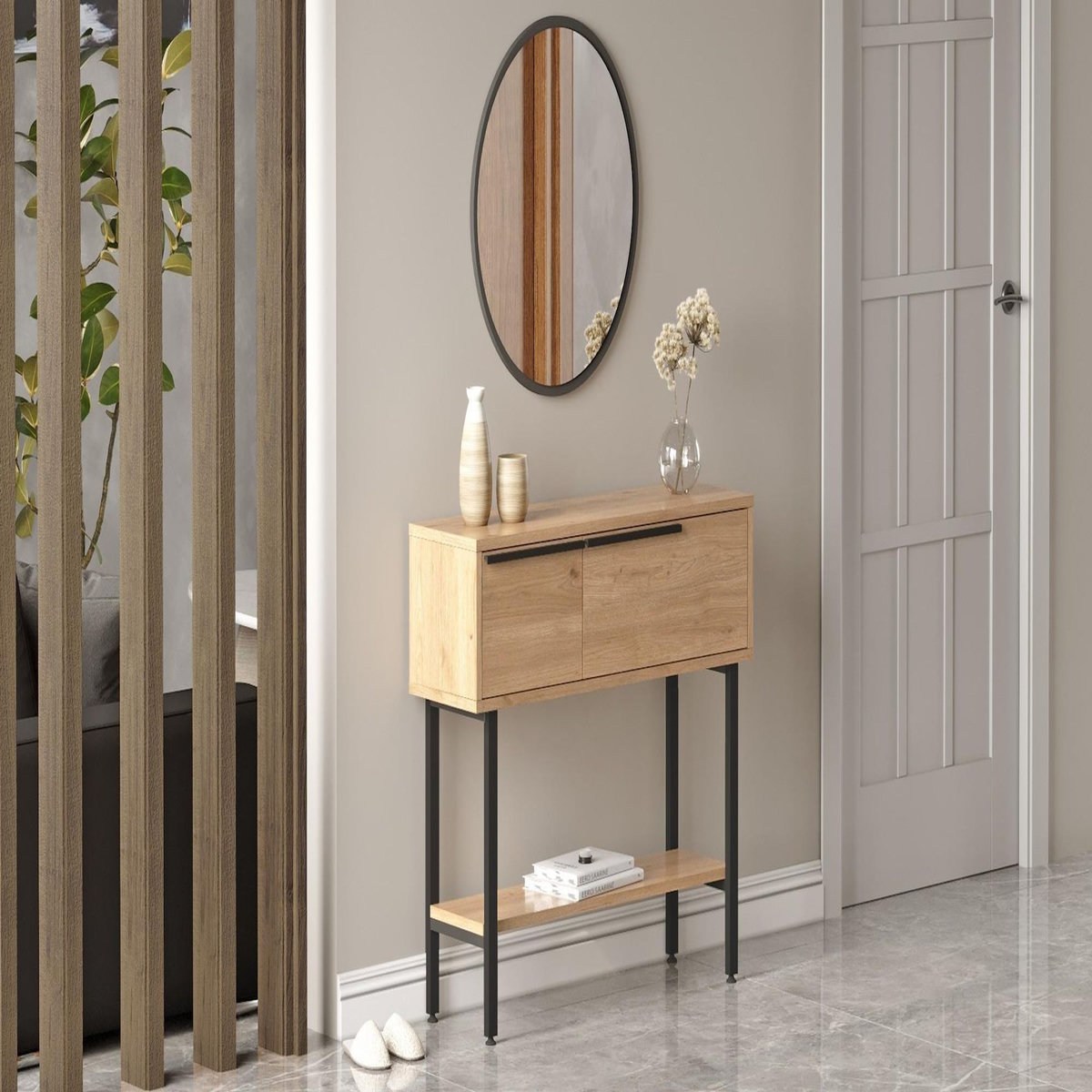 Habitat et Jardin Console avec miroir en bois  Calvin  - 100 x 30 x 76 cm - Marron