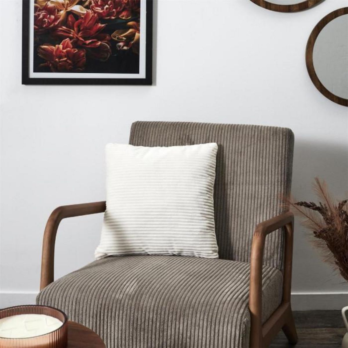 Paris Prix Coussin Déco Flanelle  Grosse Côtes  40x40cm Blanc