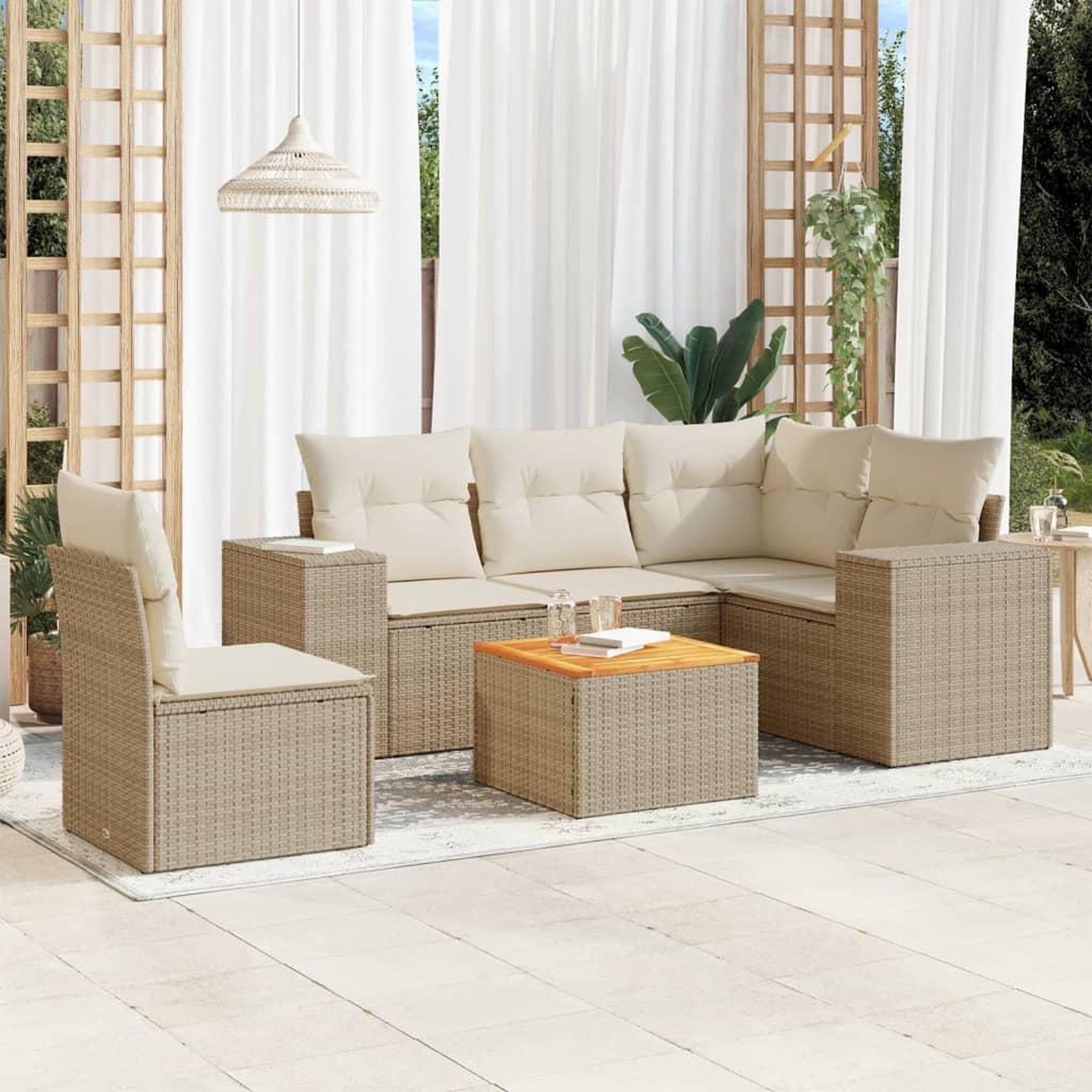 VIDAXL Salon de jardin avec coussins 6 pcs beige resine tressee
