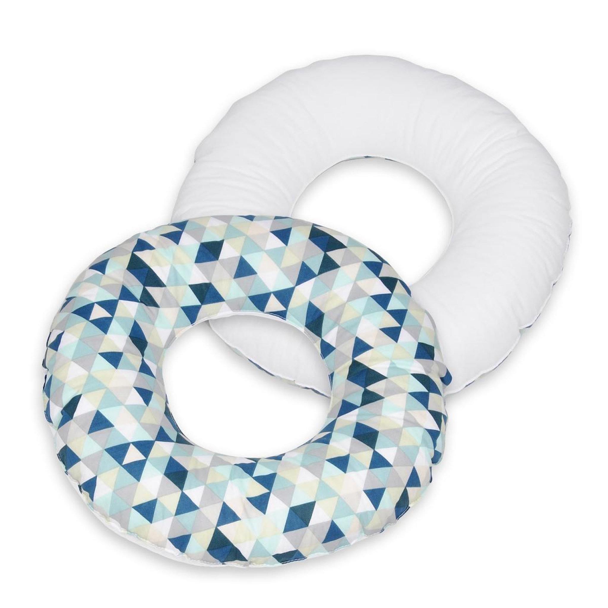 VELINDA Coussin rond post natal triangles bleus – blanc