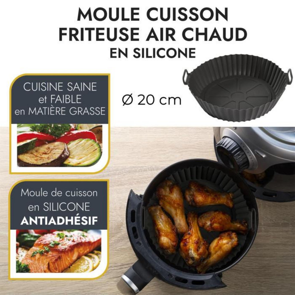 Paris Prix Moule de Cuisson Rond  Friteuse à Air  20cm Gris