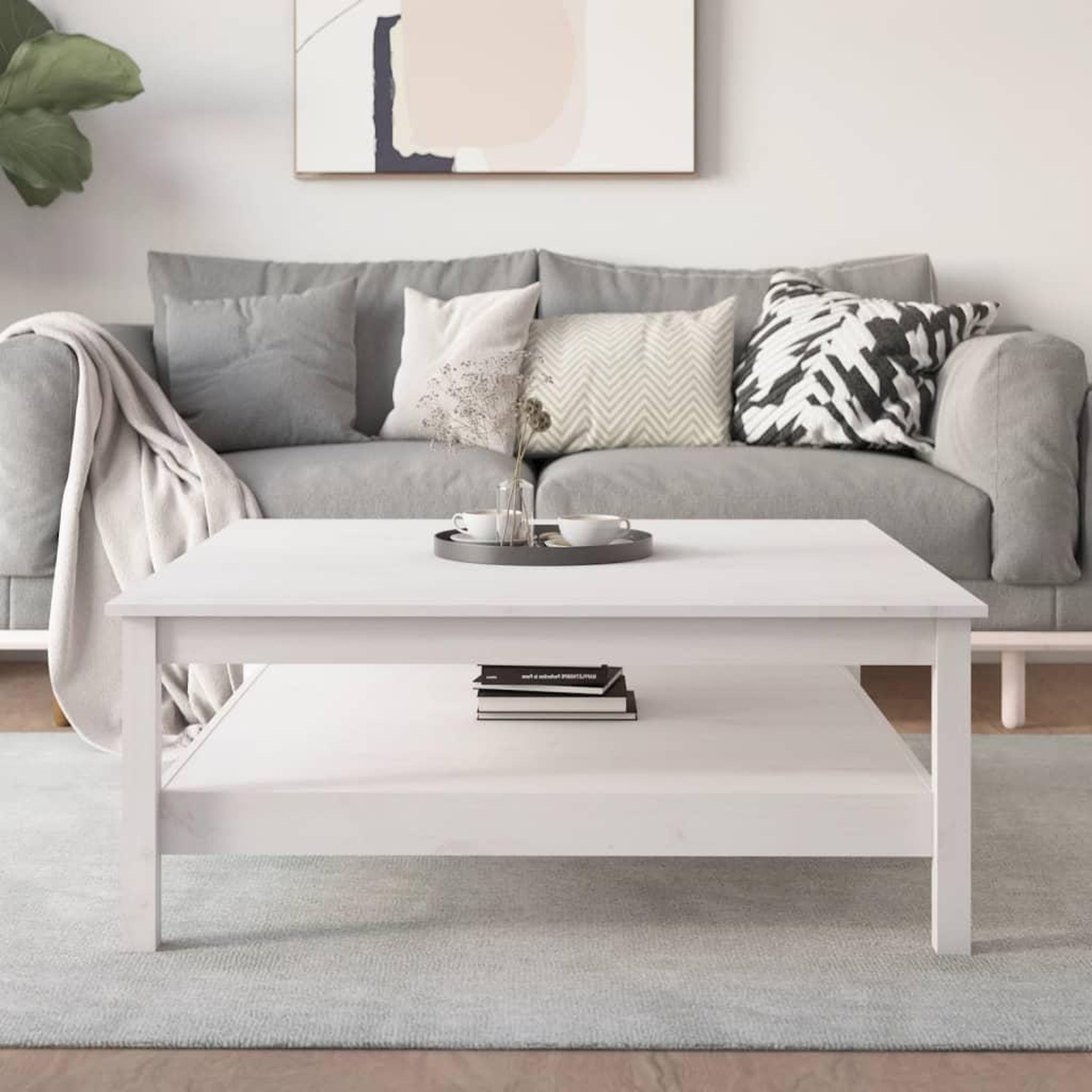 Voir la diapositive 1 : VIDAXL Table basse Blanc 100x100x40 cm Bois massif de pin