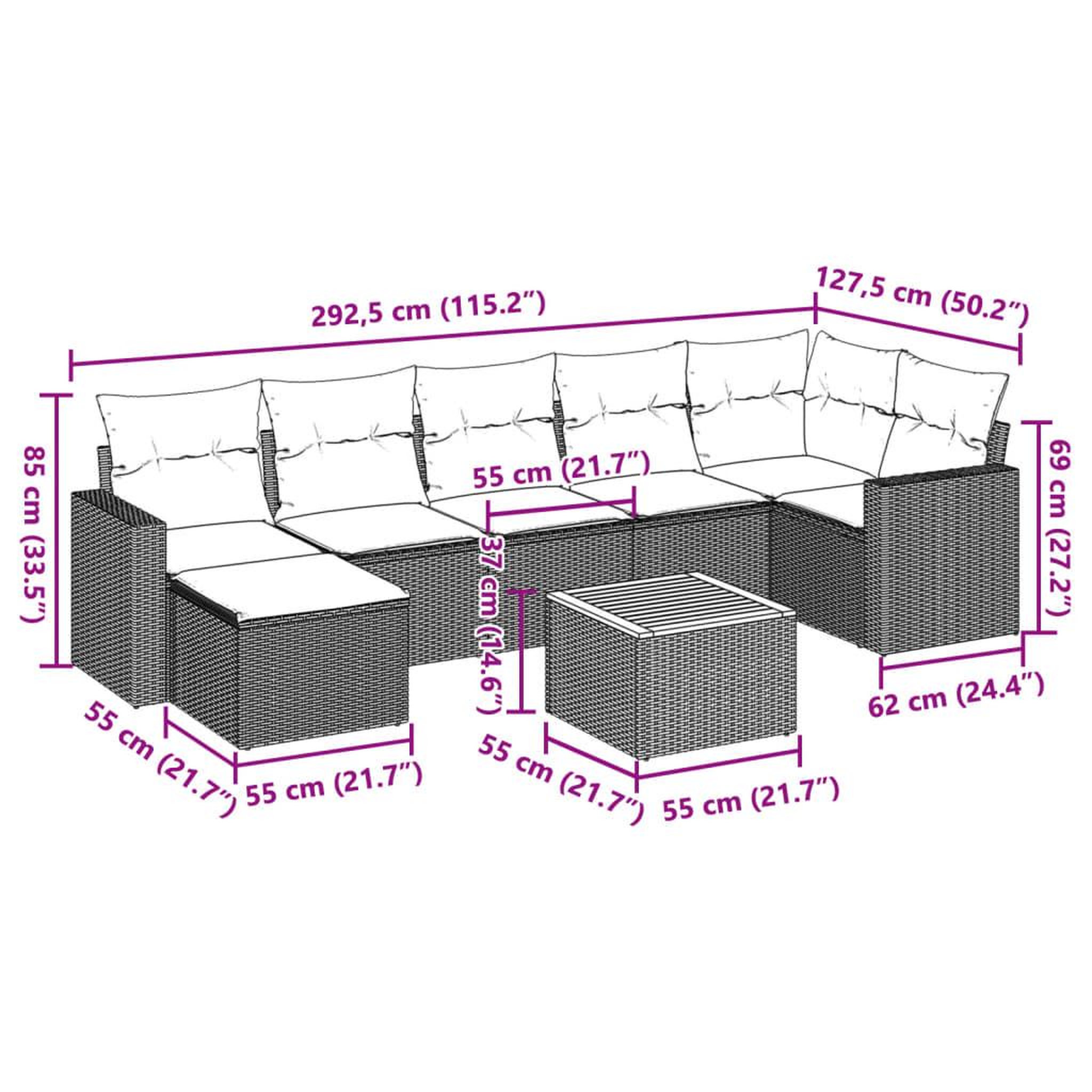 Voir la diapositive 3 : VIDAXL Salon de jardin 8 pcs avec coussins noir resine tressee
