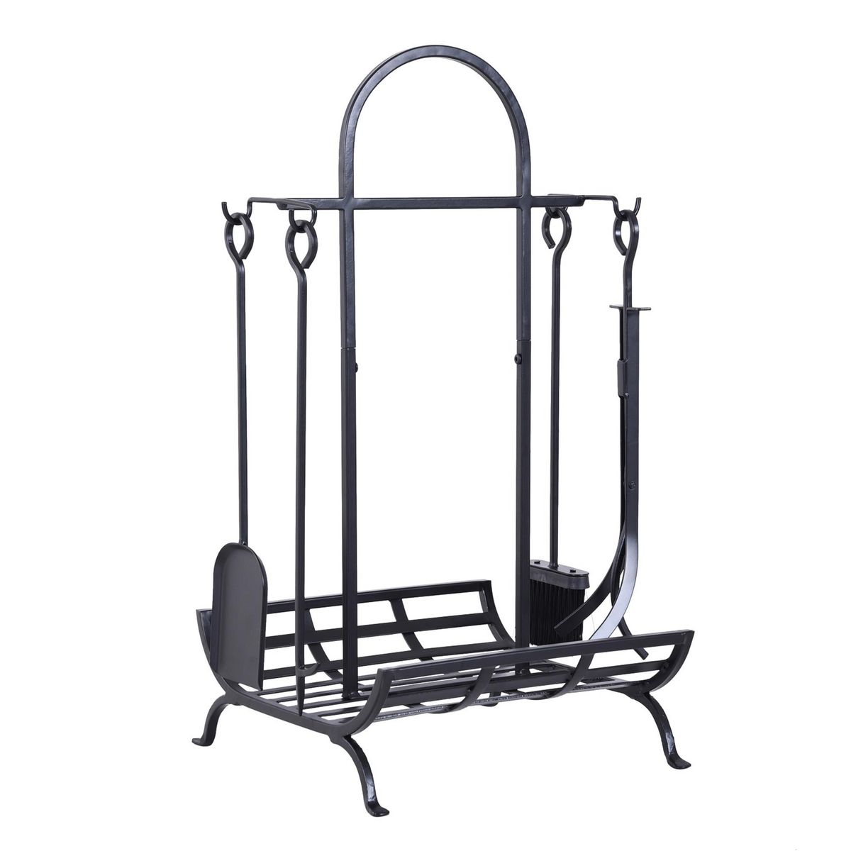 OUTSUNNY Serviteur de cheminée - porte bûches - range bûches multi accessoires dim. 45L x 40l x 78H cm métal noir