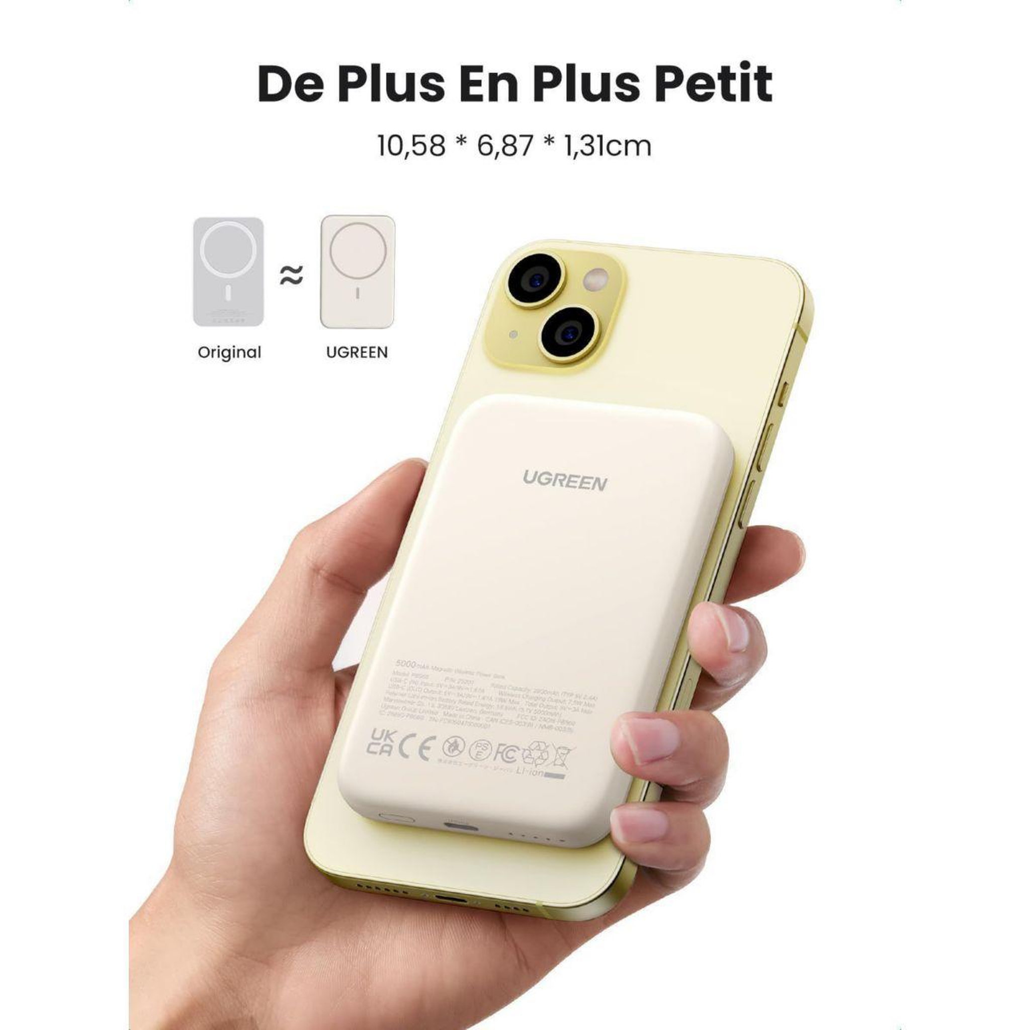 Voir la diapositive 2 : UGREEN Batterie externe MagSafe 5000mAh Crème
