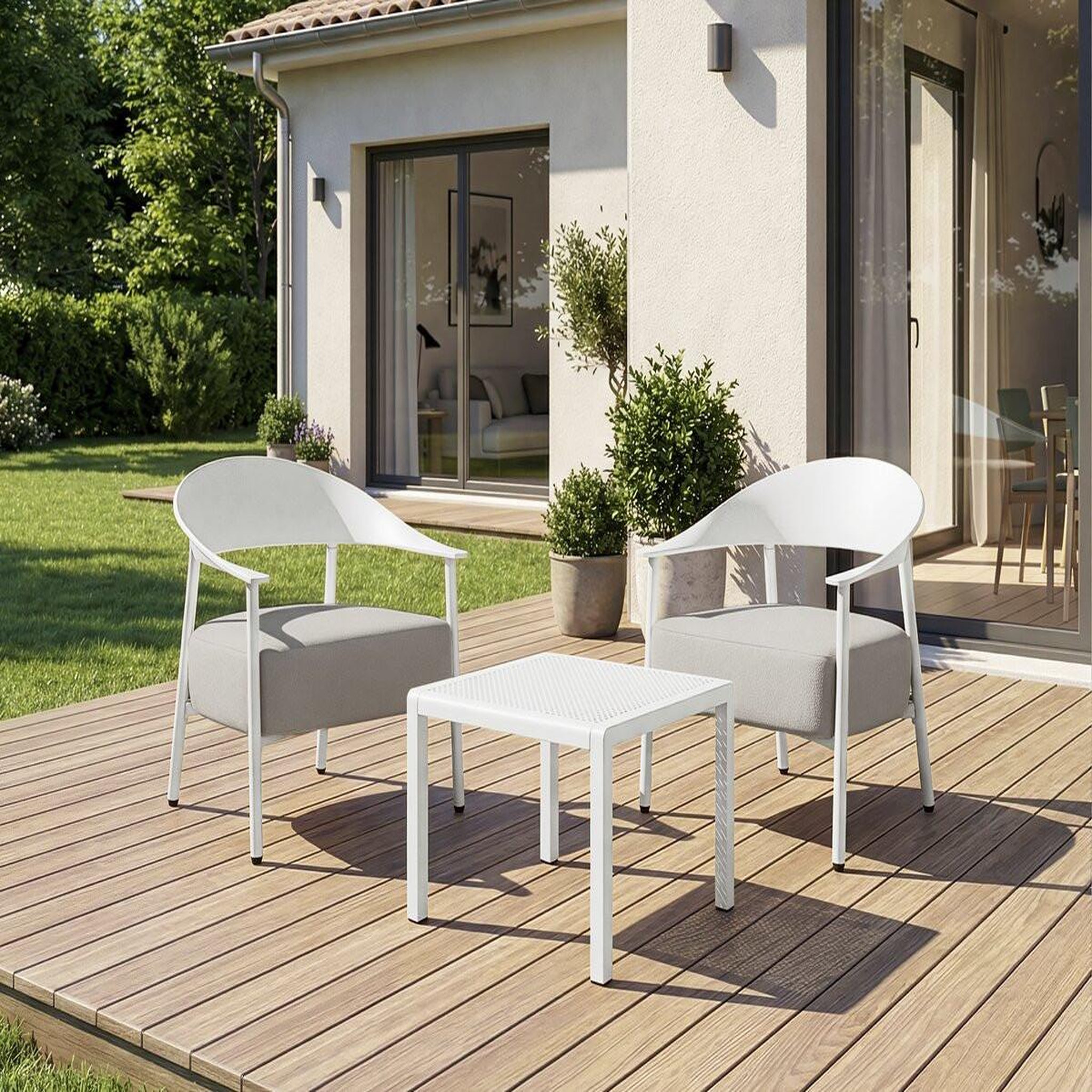 Voir la diapositive 2 : Habitat et Jardin Lot de 2 fauteuils de jardin en plastique et en métal  céora  - blanc