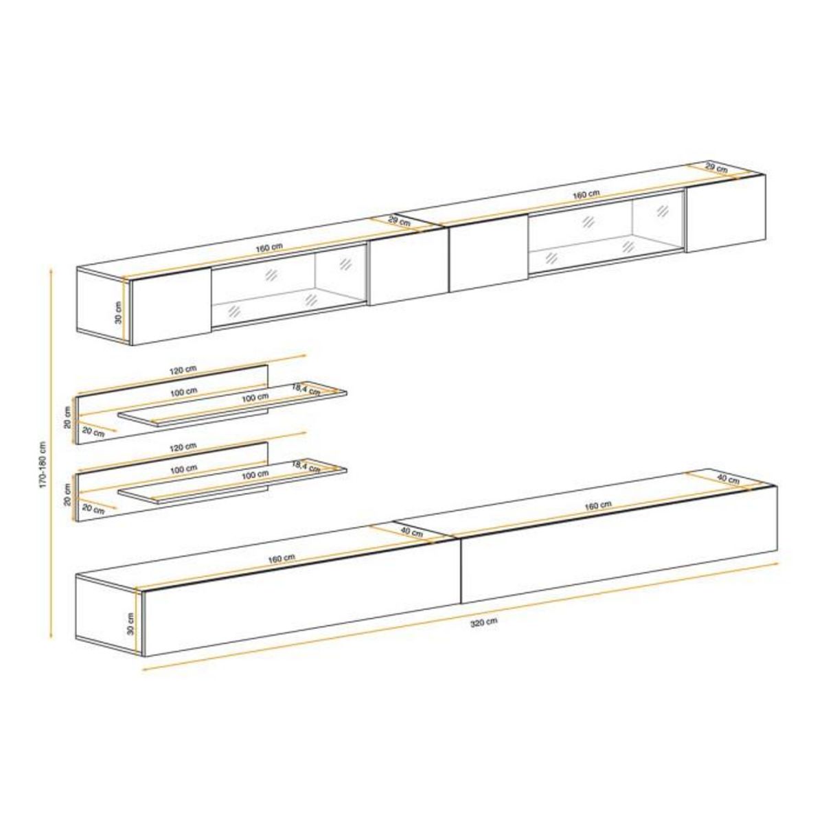 Paris Prix Meuble TV Mural Design  Fly VIII  320cm Blanc
