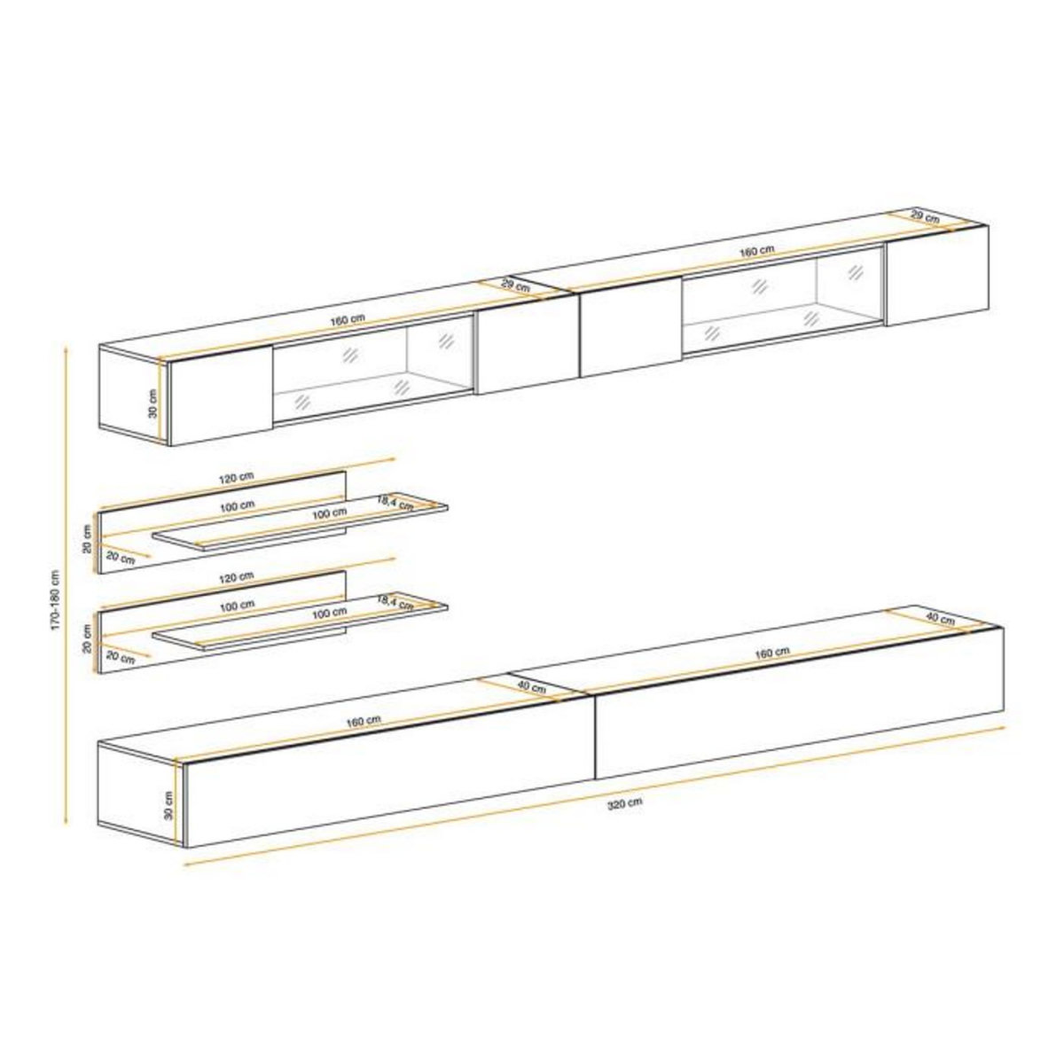 Paris Prix Meuble TV Mural Design  Fly VIII  320cm Blanc