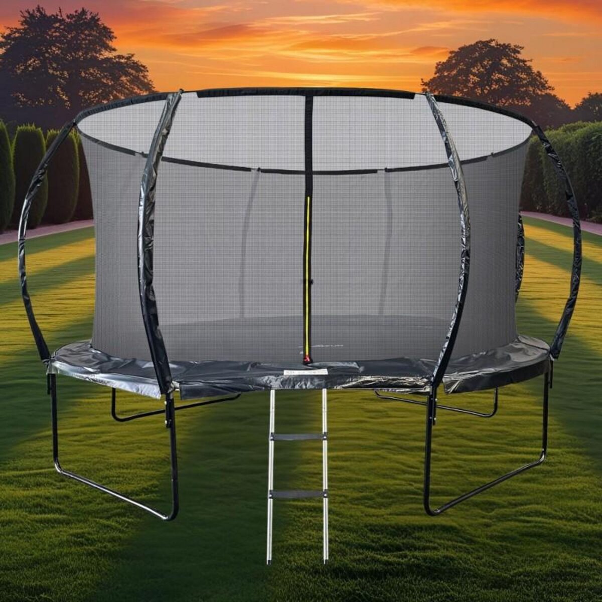 JUMP4FUN Trampoline 14Ft ø 427 cm noire avec Echelle, Protection et Filet de sécurité