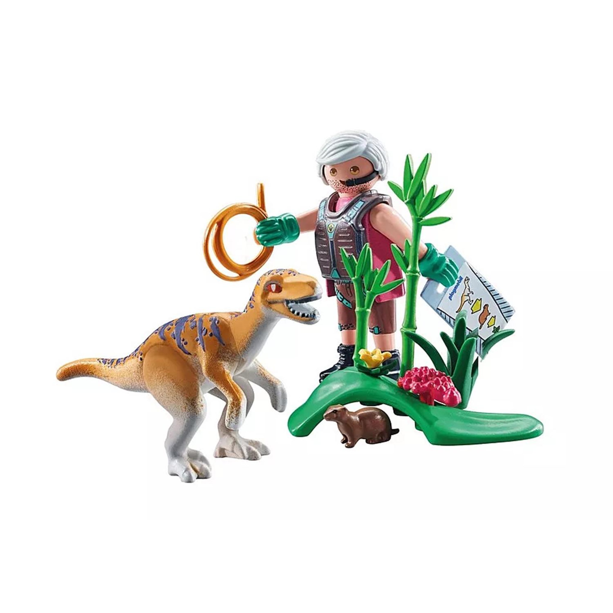 Voir la diapositive 2 : PLAYMOBIL Vélociraptor, explorateur avec lasso et marmotte