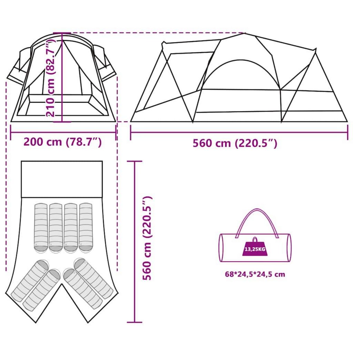 VIDAXL Tente familiale tunnel 8 personnes gris et orange impermeable