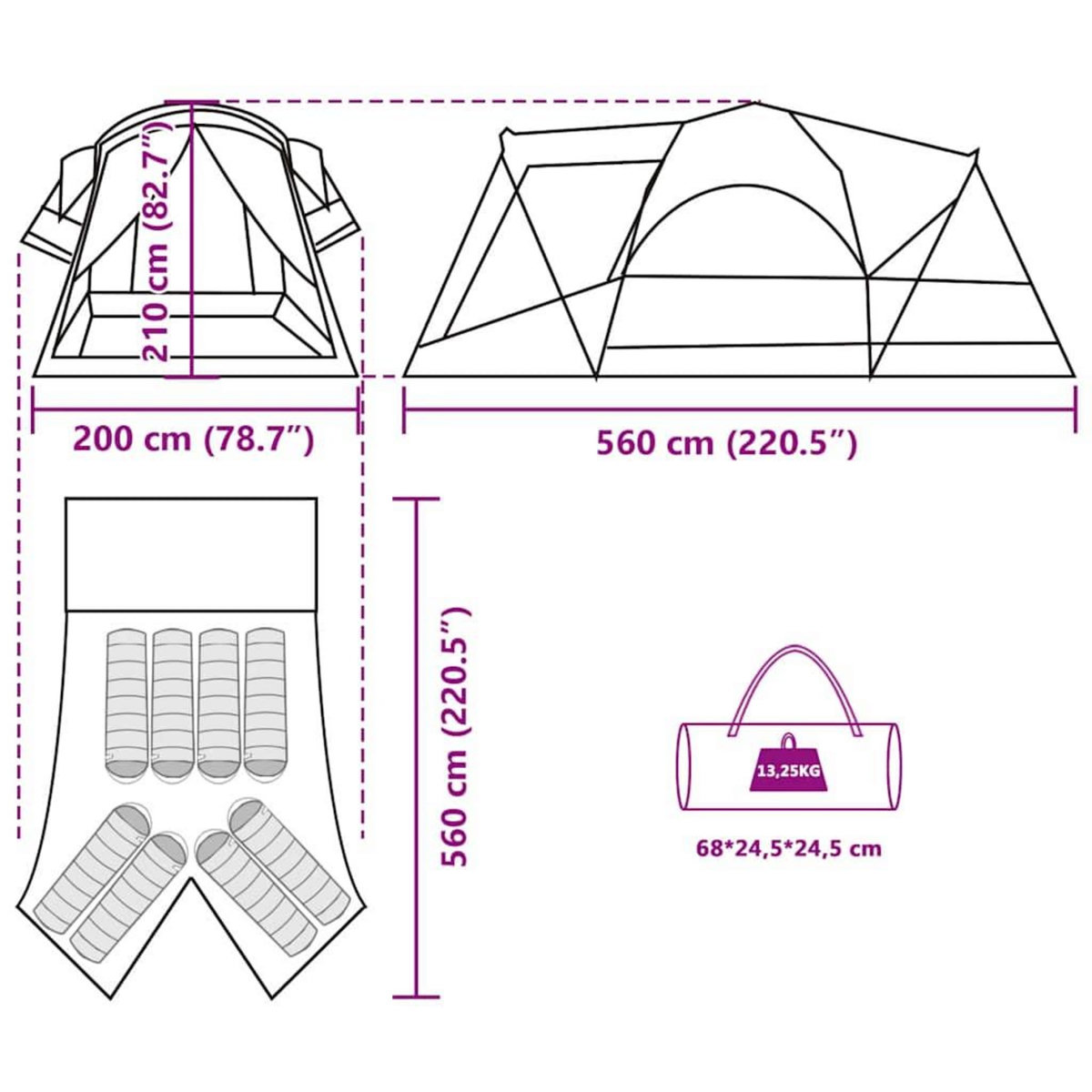 VIDAXL Tente familiale tunnel 8 personnes gris et orange impermeable
