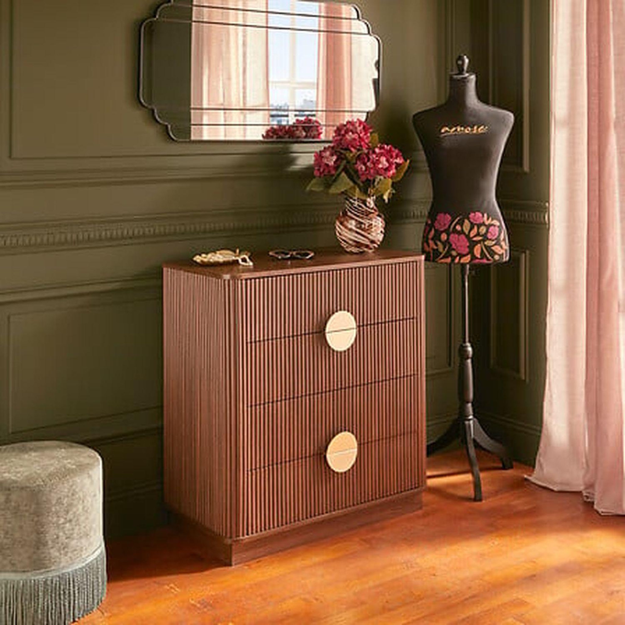 Voir la diapositive 2 : ATMOSPHERA Commode 4 tiroirs effet noyer wany - marron