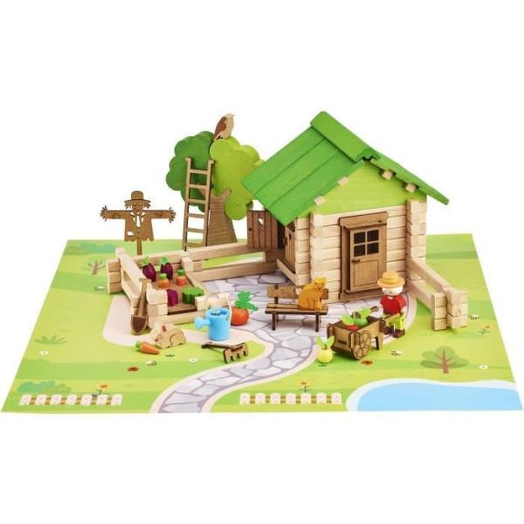 JeuJura Jeu de Construction Maison et Jardin - JEUJURA - Bois Naturel - 135 Pieces