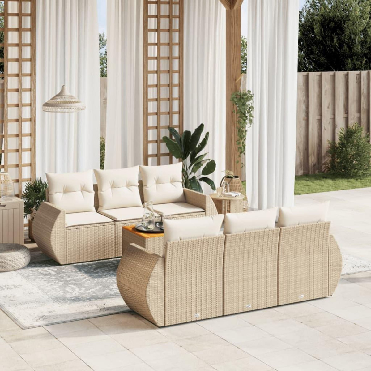 VIDAXL Salon de jardin avec coussins 7 pcs beige resine tressee