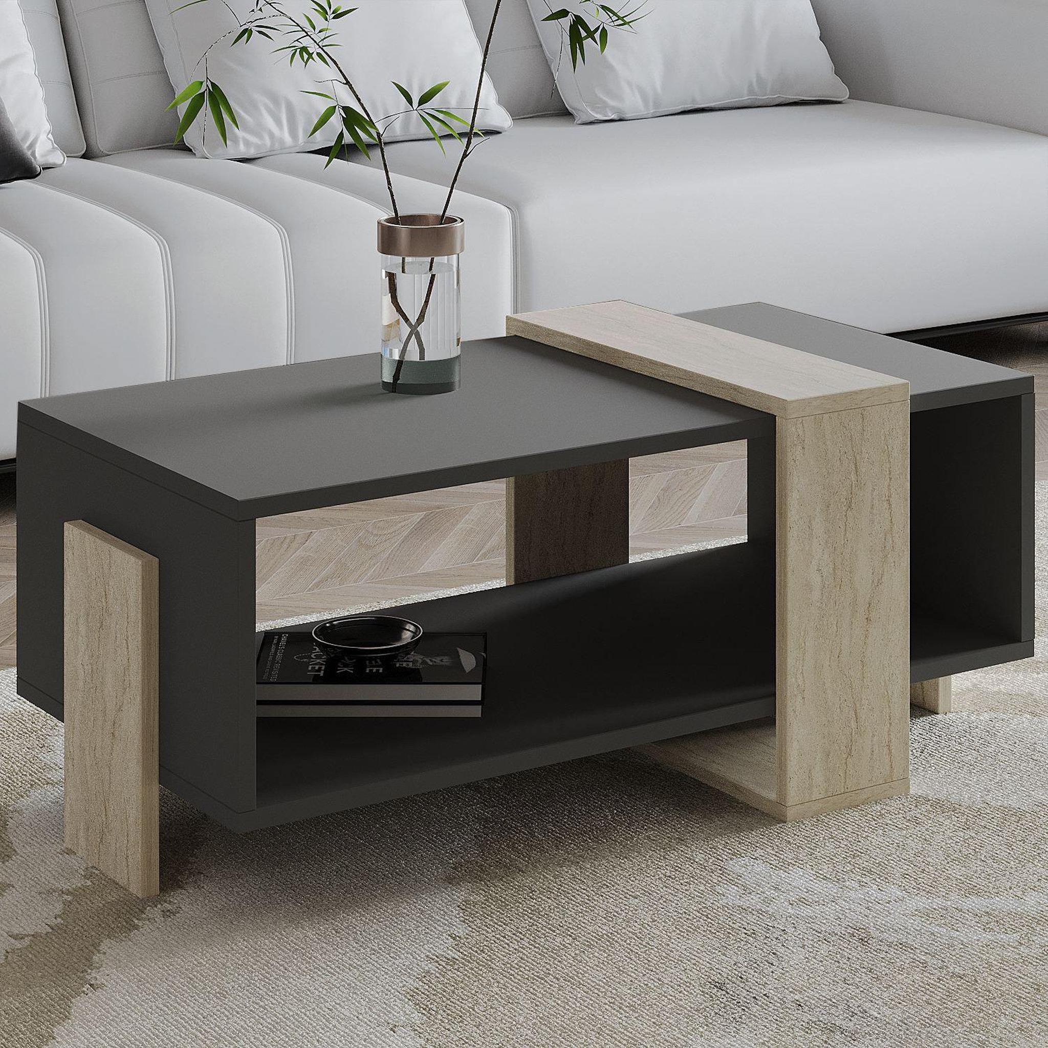 Voir la diapositive 2 : Habitat et Jardin Table basse en bois  meleni  - 90 x 49 x 40 cm - gris anthracite