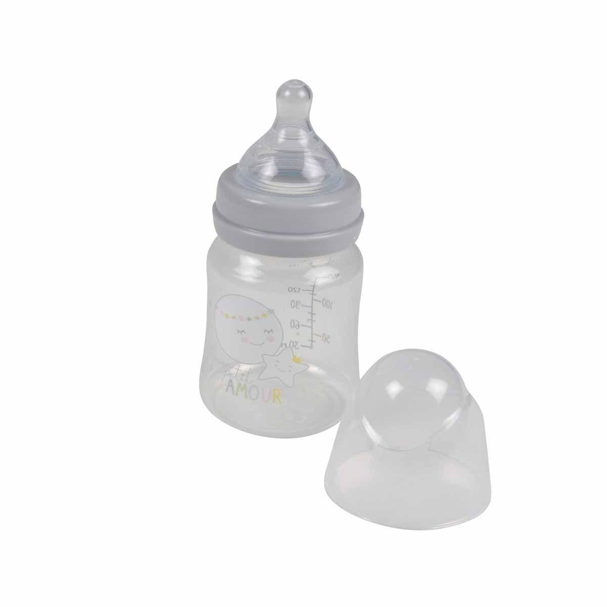 BEBE DOUCEUR Biberon col large  lune  150ml gris