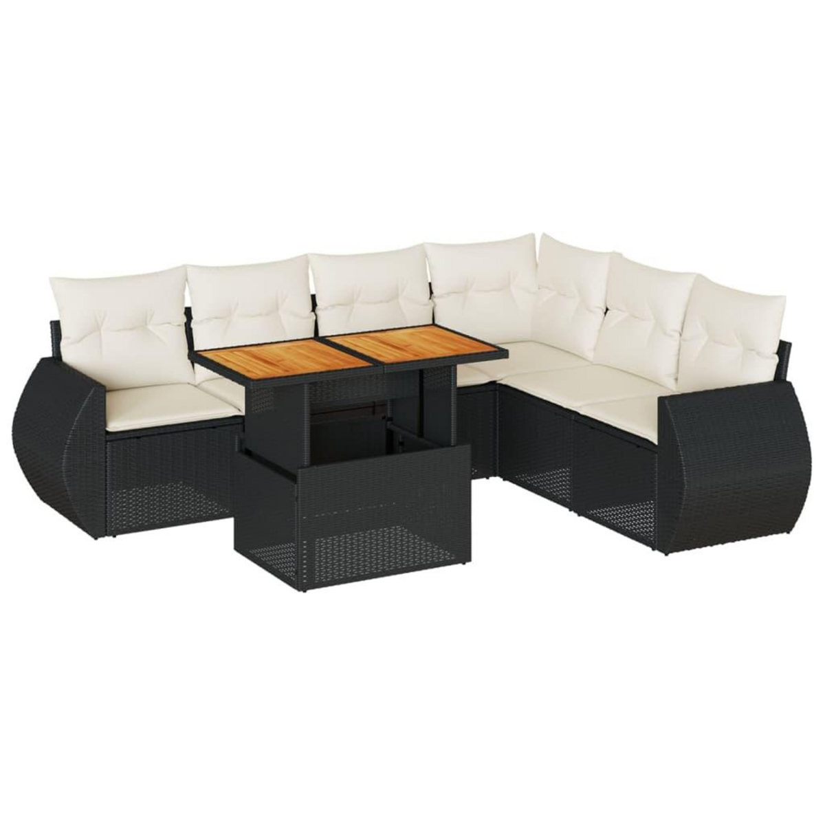 VIDAXL Salon de jardin 7 pcs avec coussins noir resine tressee