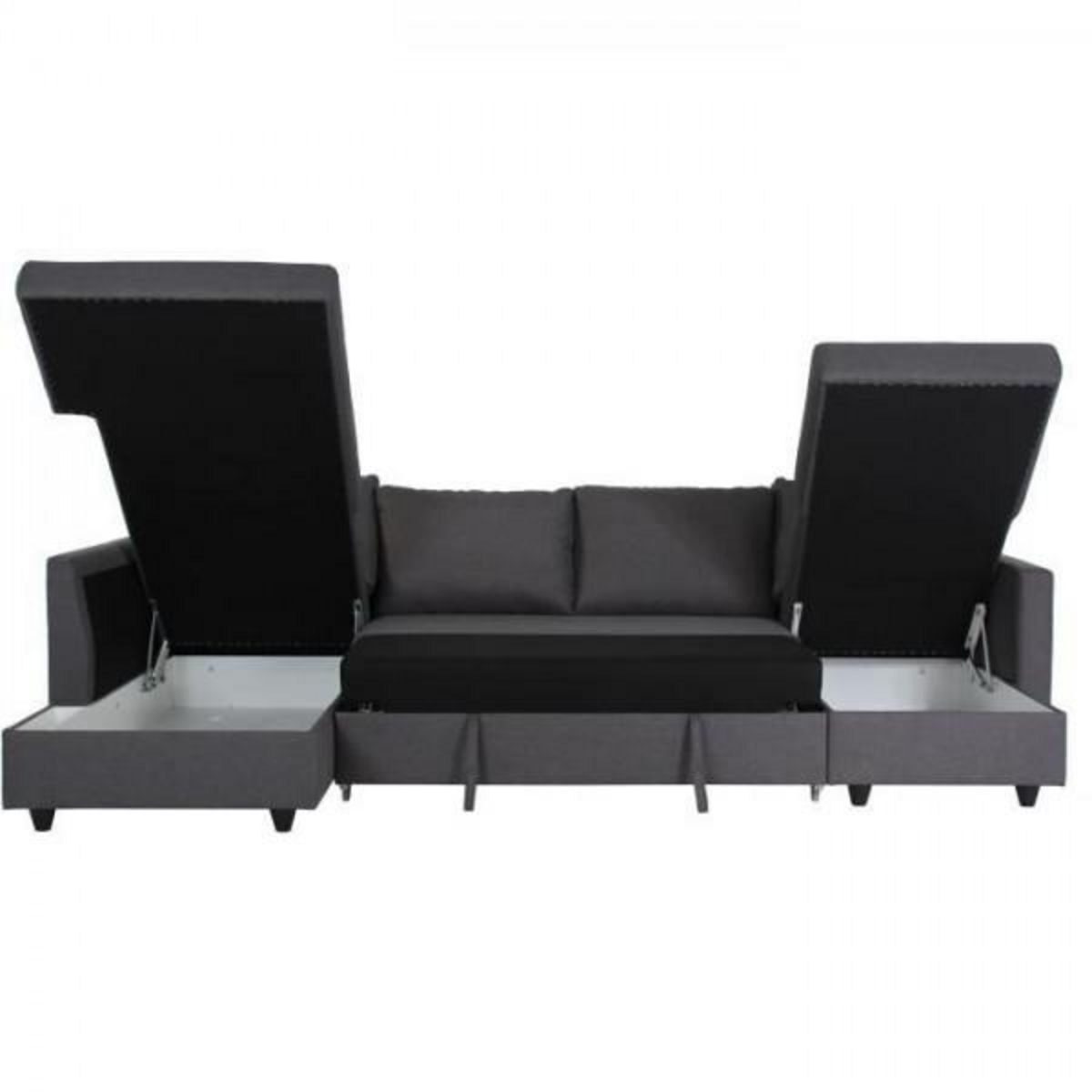 MARKET24 Canapé d'angle panoramique convertible Cats - Tissu gris - L 292 x P 187 x H 86 cm - Fabriqué en Ukraine