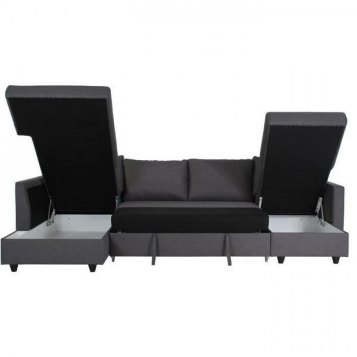 MARKET24 Canapé d'angle panoramique convertible Cats - Tissu gris - L 292 x P 187 x H 86 cm - Fabriqué en Ukraine