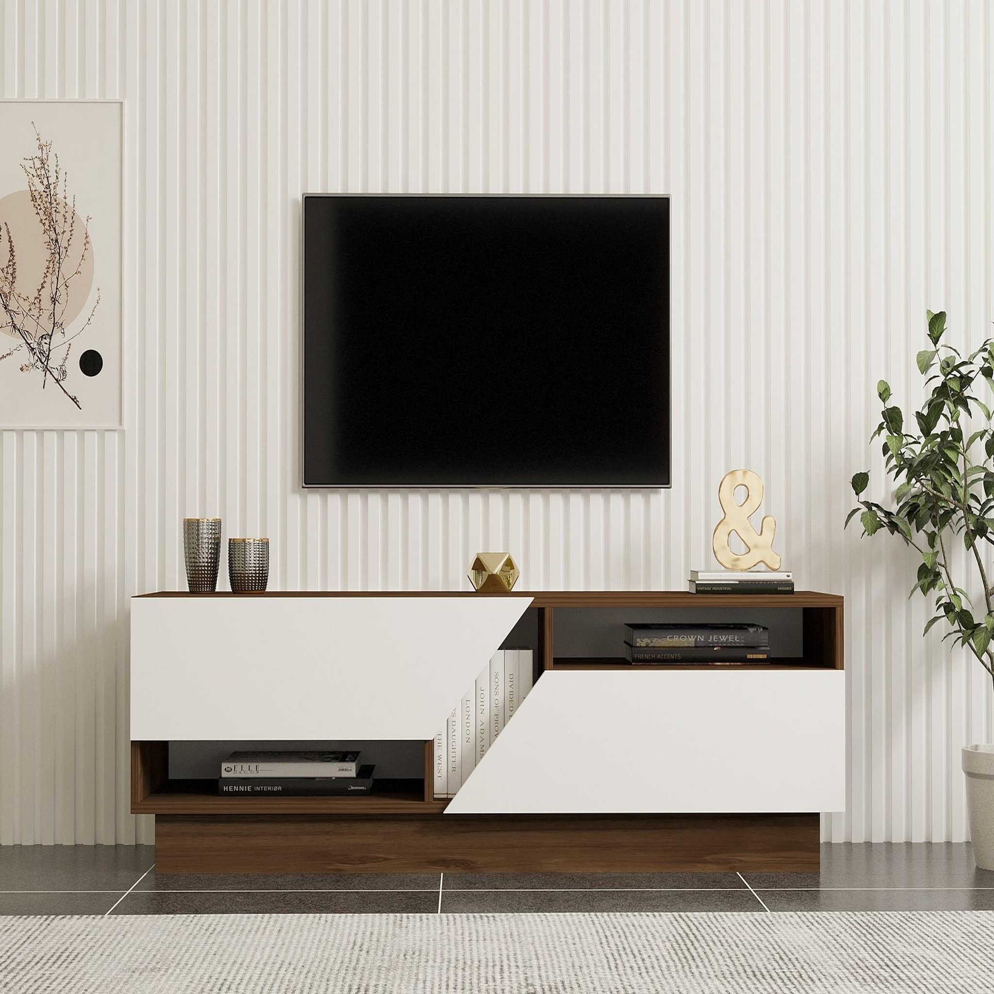 Voir la diapositive 3 : Habitat et Jardin Meuble tv en bois  koza  - 160 x 40 x 45 cm - noyerblanc
