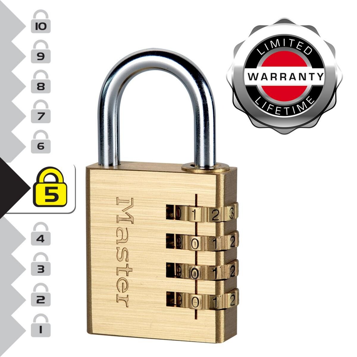 Master lock Cadenas à Combinaison à 4 Chiffres en Aluminium et Finition Laiton, Doré, 8,1 x 4 x 1,8 cm 604EURD
