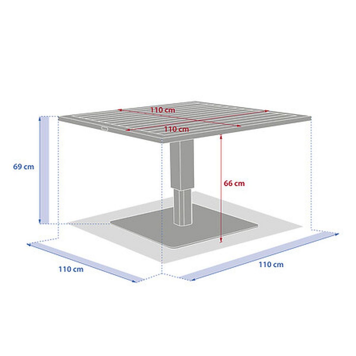 HESPERIDE Table de jardin relevable carrée en aluminium SALIMIA - Graphite