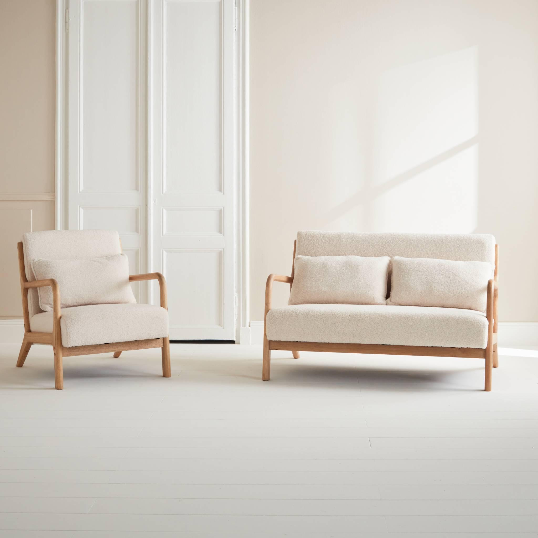 Voir la diapositive 2 : SWEEEK Banquette 2 places + Fauteuil en bois et tissu bouclette