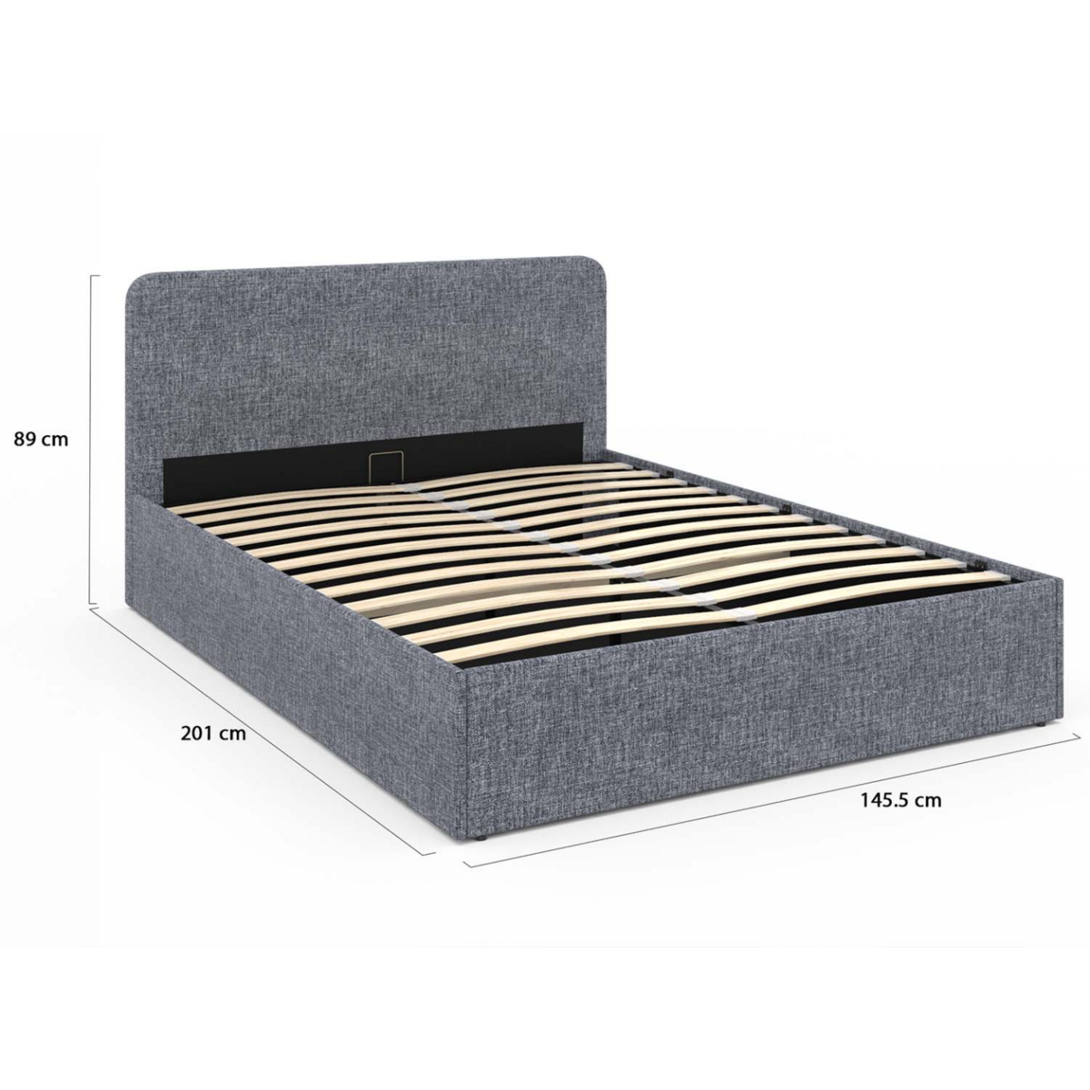 ID MARKET Lit coffre double NORFOLK avec tête de lit et sommier 140 x 190 cm tissu gris anthracite