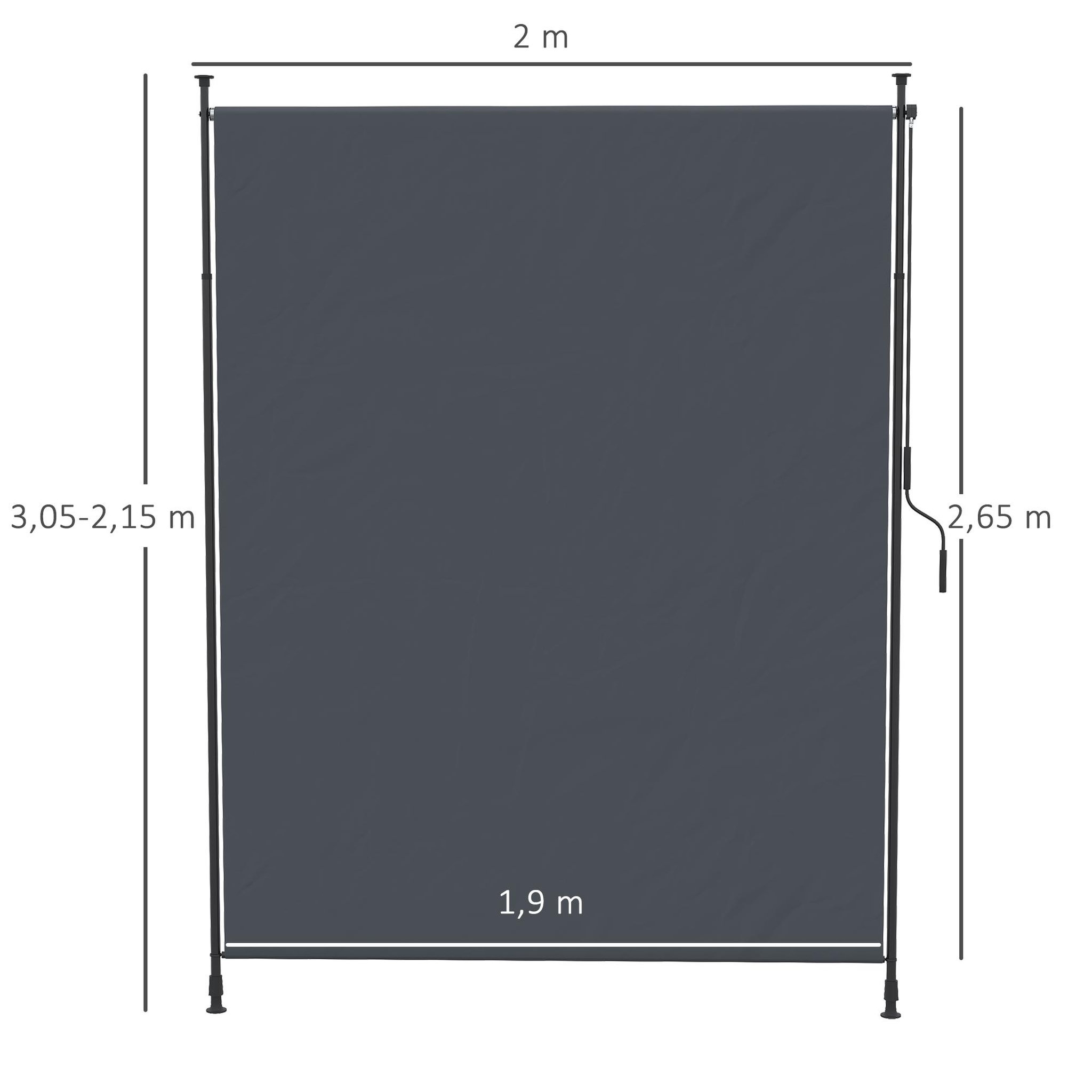 Voir la diapositive 3 : OUTSUNNY Store vertical réglable avec manivelle - brise-vue - installation sans perçage - alu métal gris