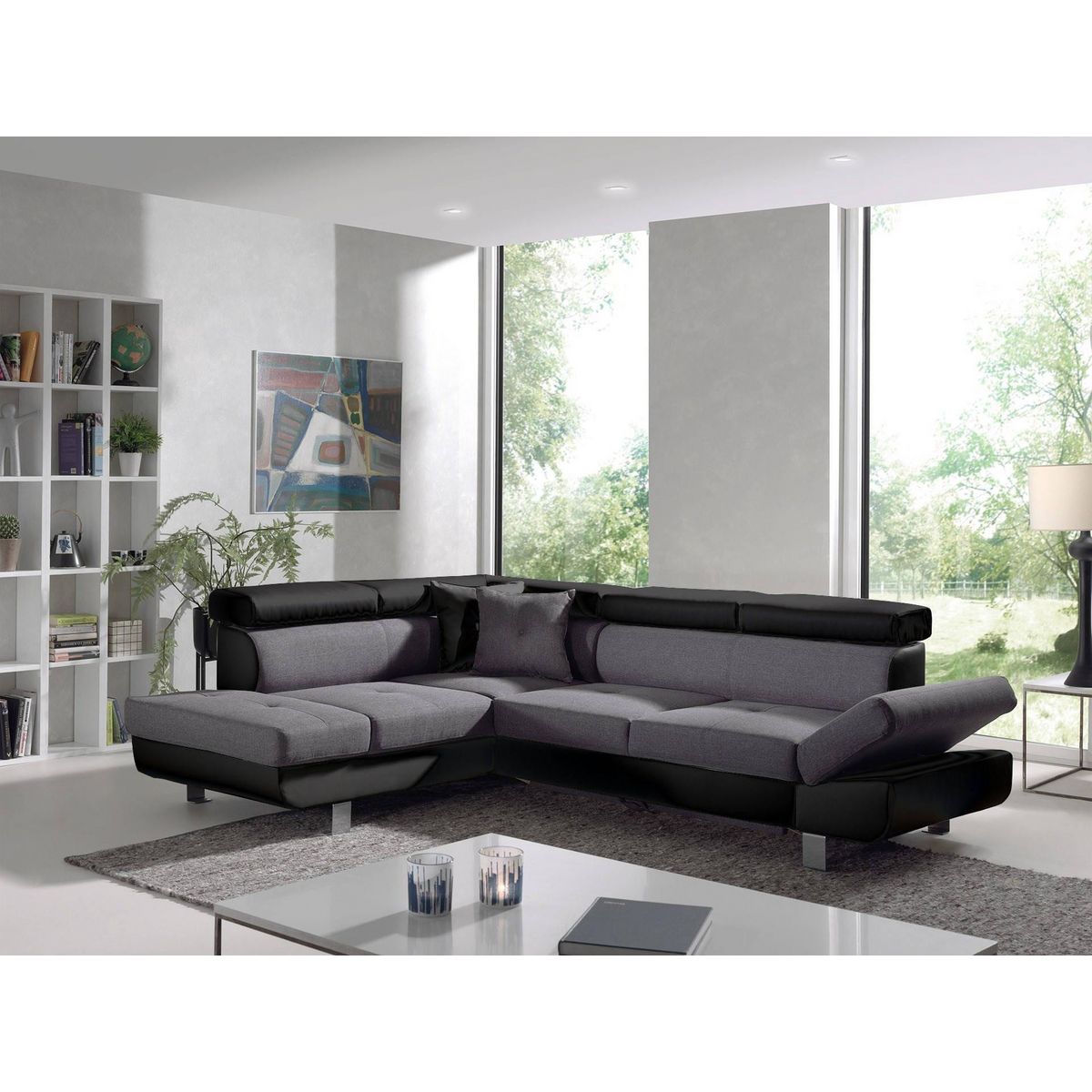 BEST MOBILIER Lisbona - canapé d'angle gauche convertible - 5 places - avec têtières