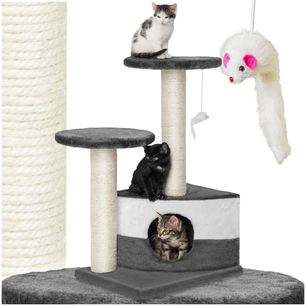 tectake Arbre à chat 71 cm avec griffoir et plateforme d'escalade gris/blanc