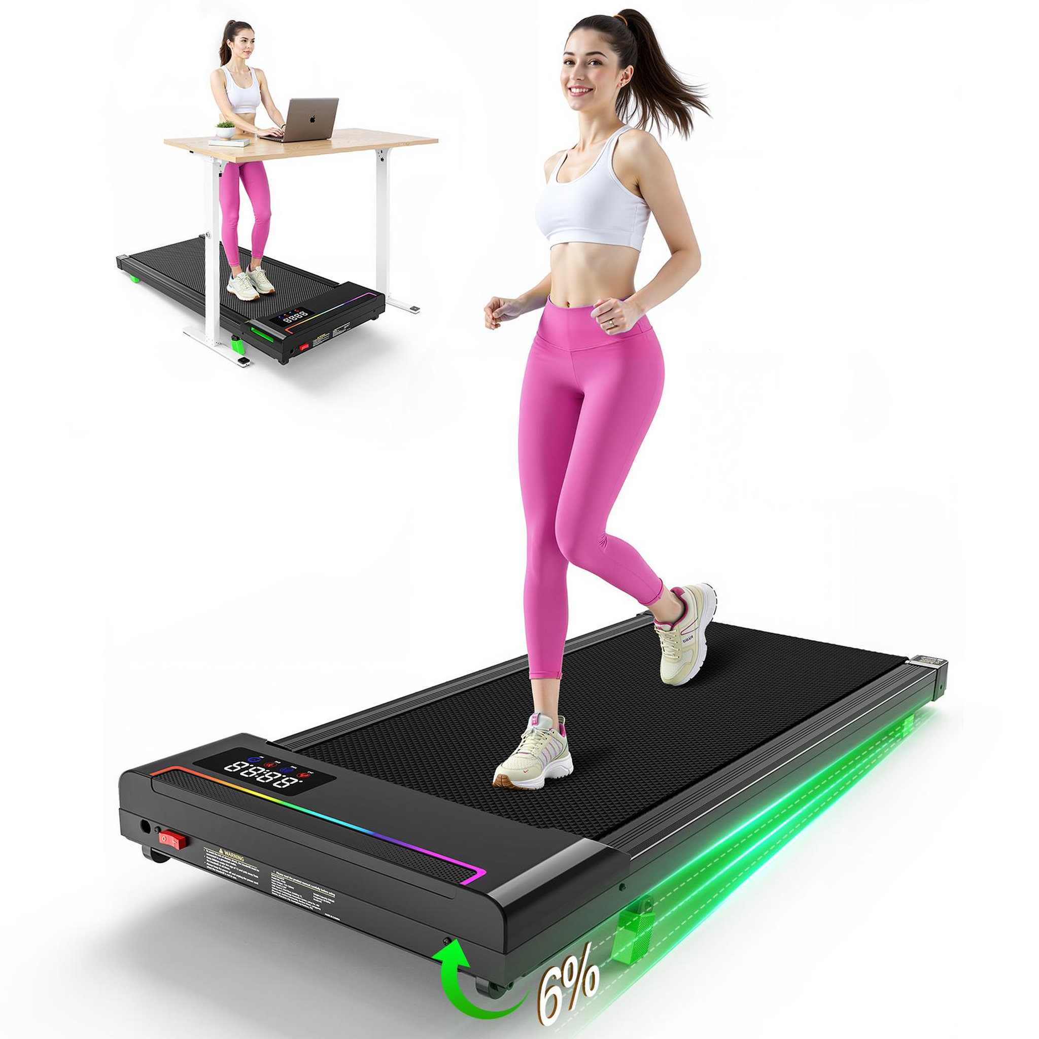 Voir la diapositive 2 : AKLUER Tapis de marche sous bureau akluer p03-b – moteur sans balais de 2,5 cv, inclinaison manuelle, télécommande