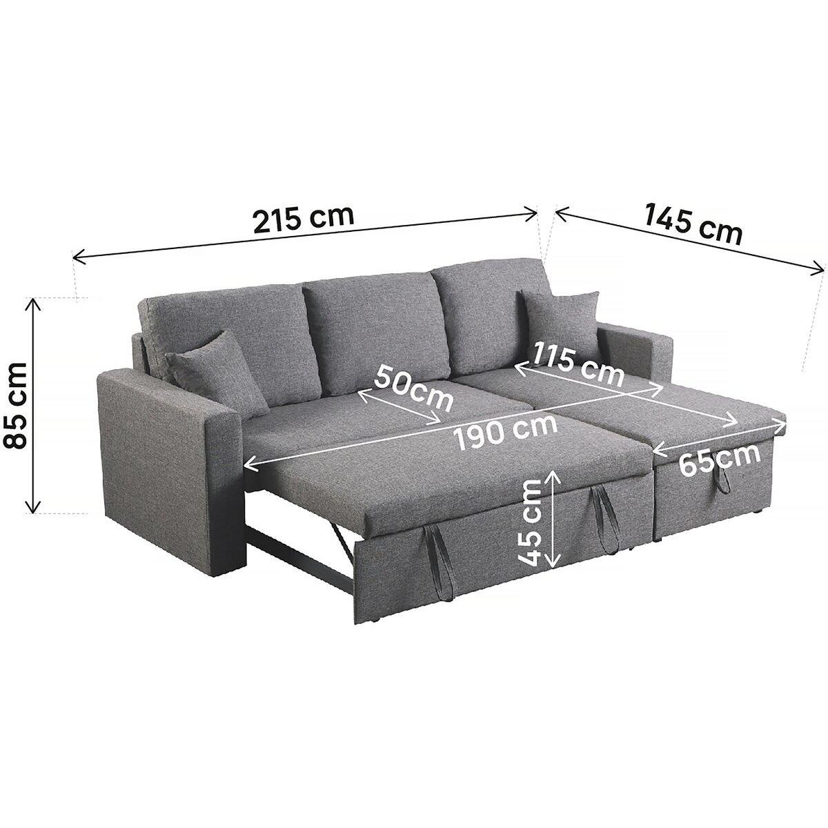 Habitat et Jardin Canapé d'angle convertible/ réversible avec coffre  Alain II  - 3 places - Gris clair