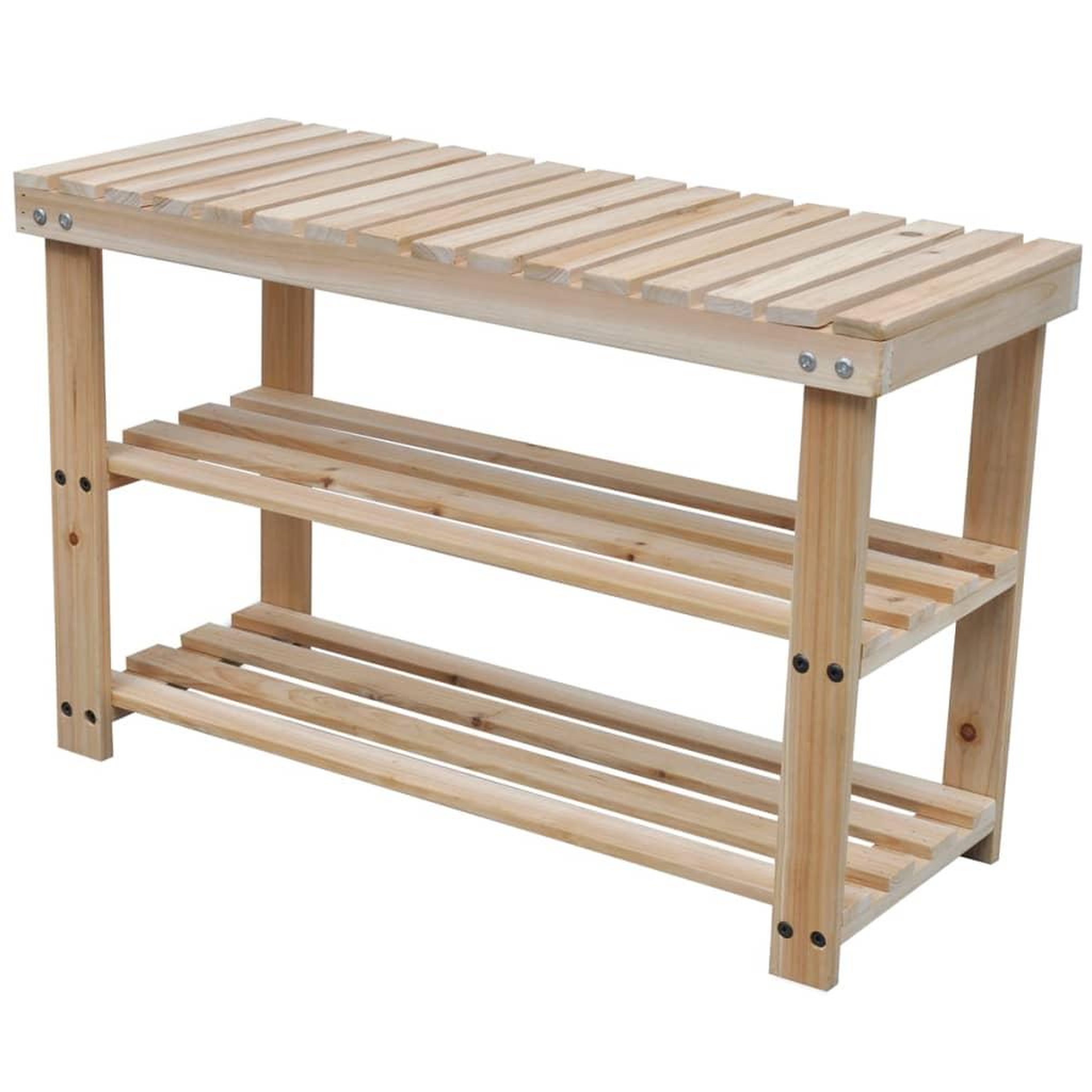 Voir la diapositive 2 : VIDAXL Etagere a chaussures 2 en 1 avec dessus banc 2 pcs Bois massif