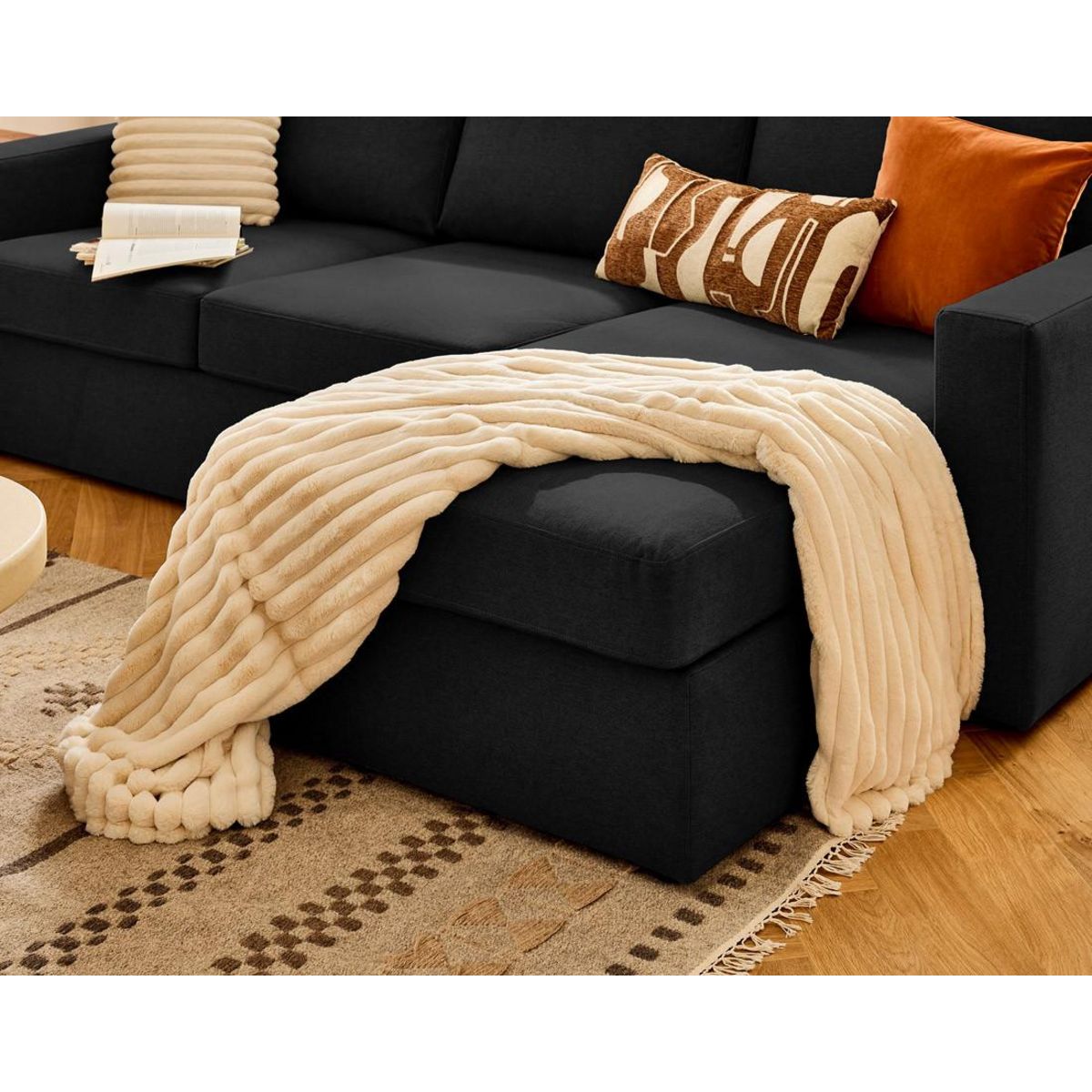 BEST MOBILIER Barrie - canapé d'angle réversible 4 places avec têtière amovible en tissu