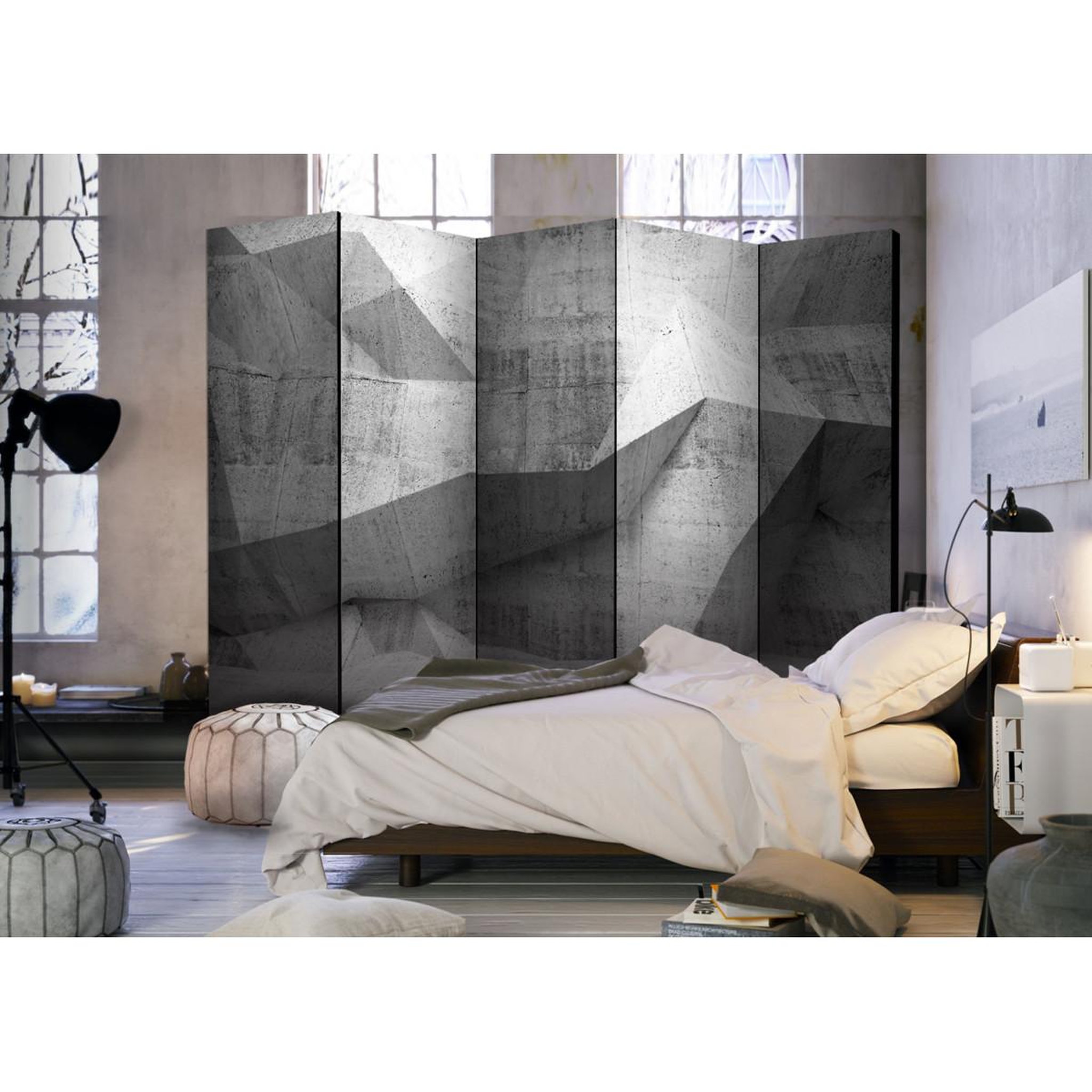 Voir la diapositive 2 : Paris Prix Paravent 5 volets  concrete geometry  172x225cm