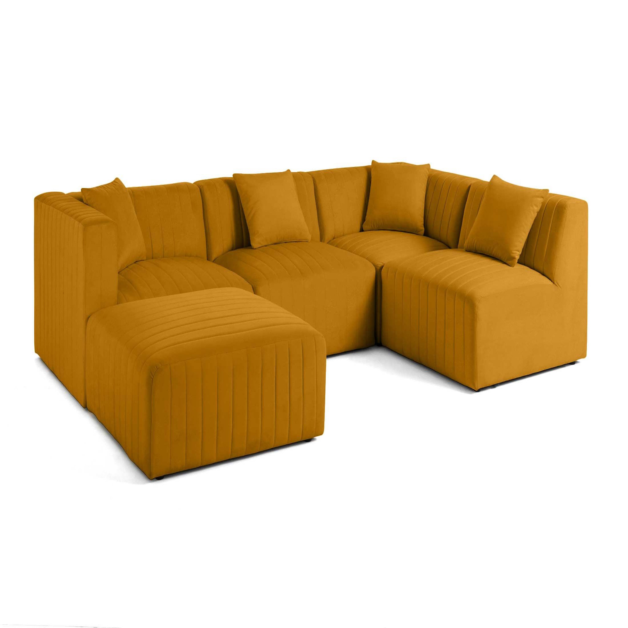 Voir la diapositive 1 : LISA DESIGN Nova - canapé modulable d'angle droit - 5 places - avec pouf d'appoint - en velours