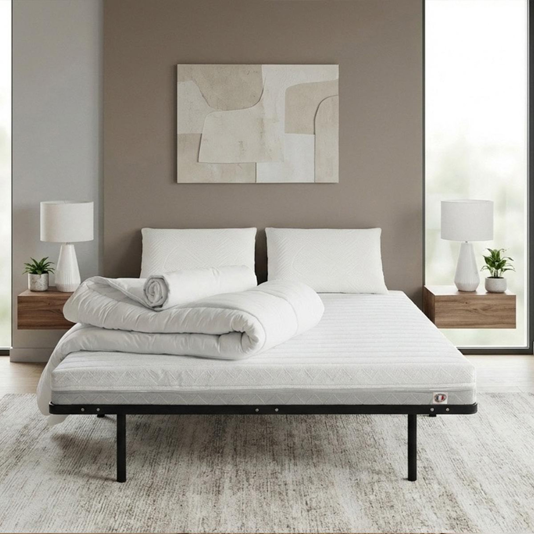 Voir la diapositive 2 : OLYMPE LITERIE Olympe literie | pack prêt à dormir venus | matelas mousse haute densité + sommier métal + accessoires