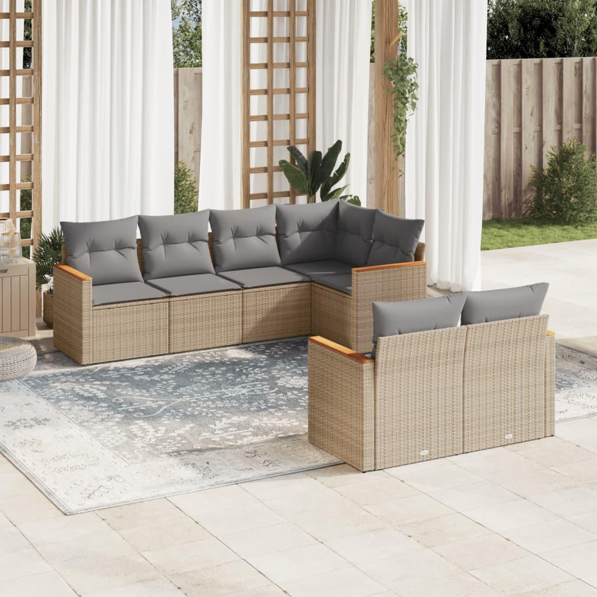 VIDAXL Salon de jardin avec coussins 7pcs melange beige resine tressee