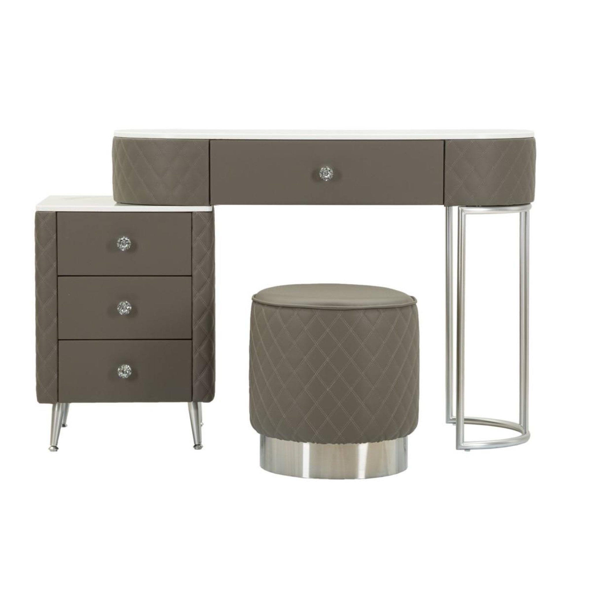 Voir la diapositive 2 : Paris Prix Coiffeuse avec pouf effet marbre  sharon  120 gris & argent