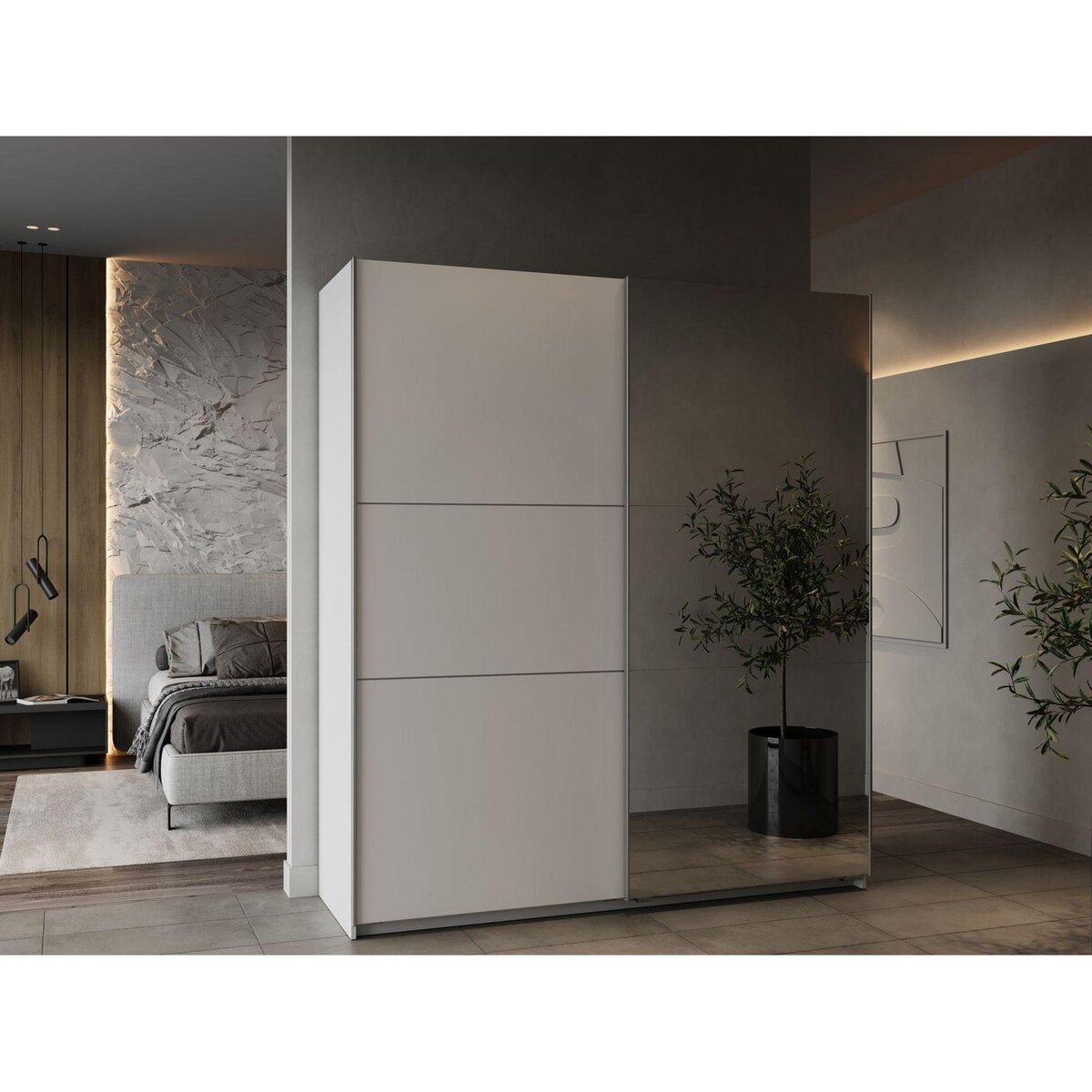 Armoire 2 portes coulissantes 1 miroir L180 cm THIBAULT
