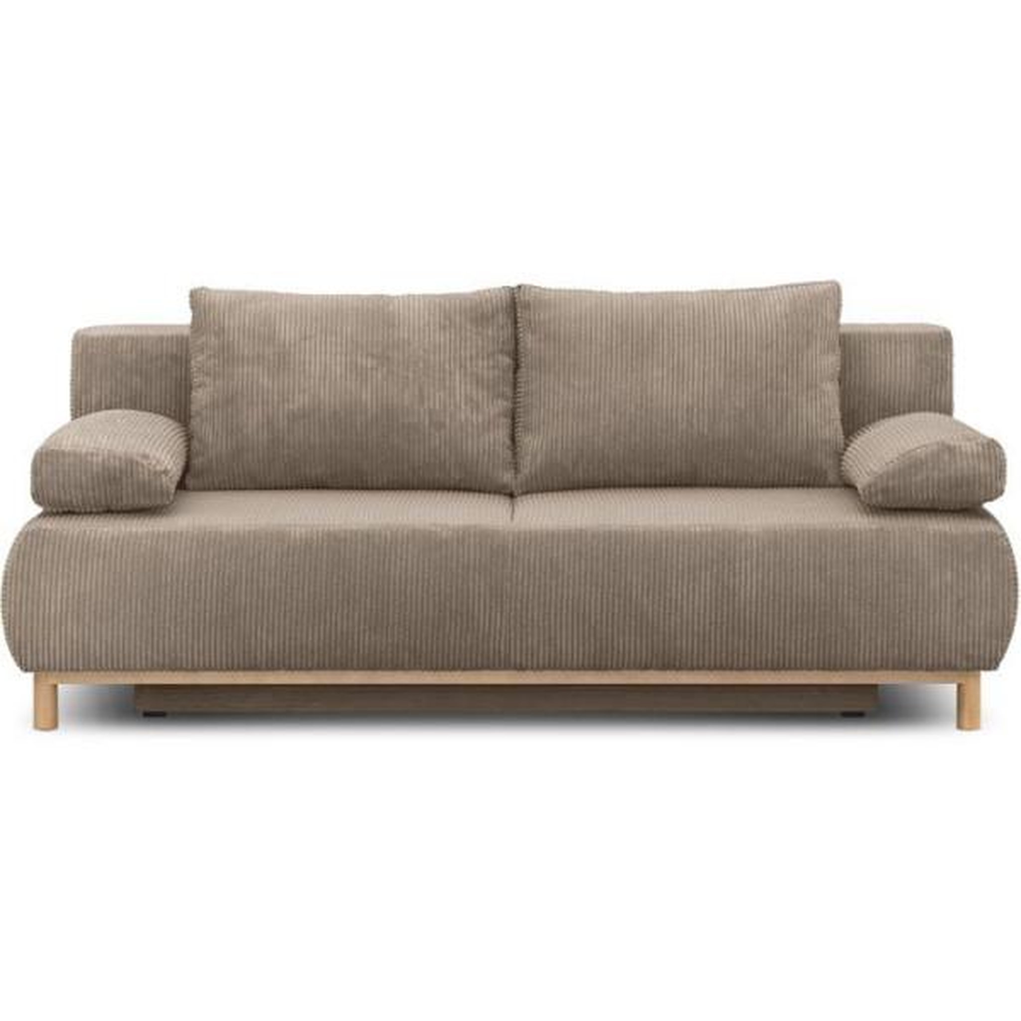 Voir la diapositive 3 : MARKET24 Banquette convertible - 3 places - MIKA - Velours côtelé Taupe - Avec coffre de rangement - 192 x 93 x 84 cm