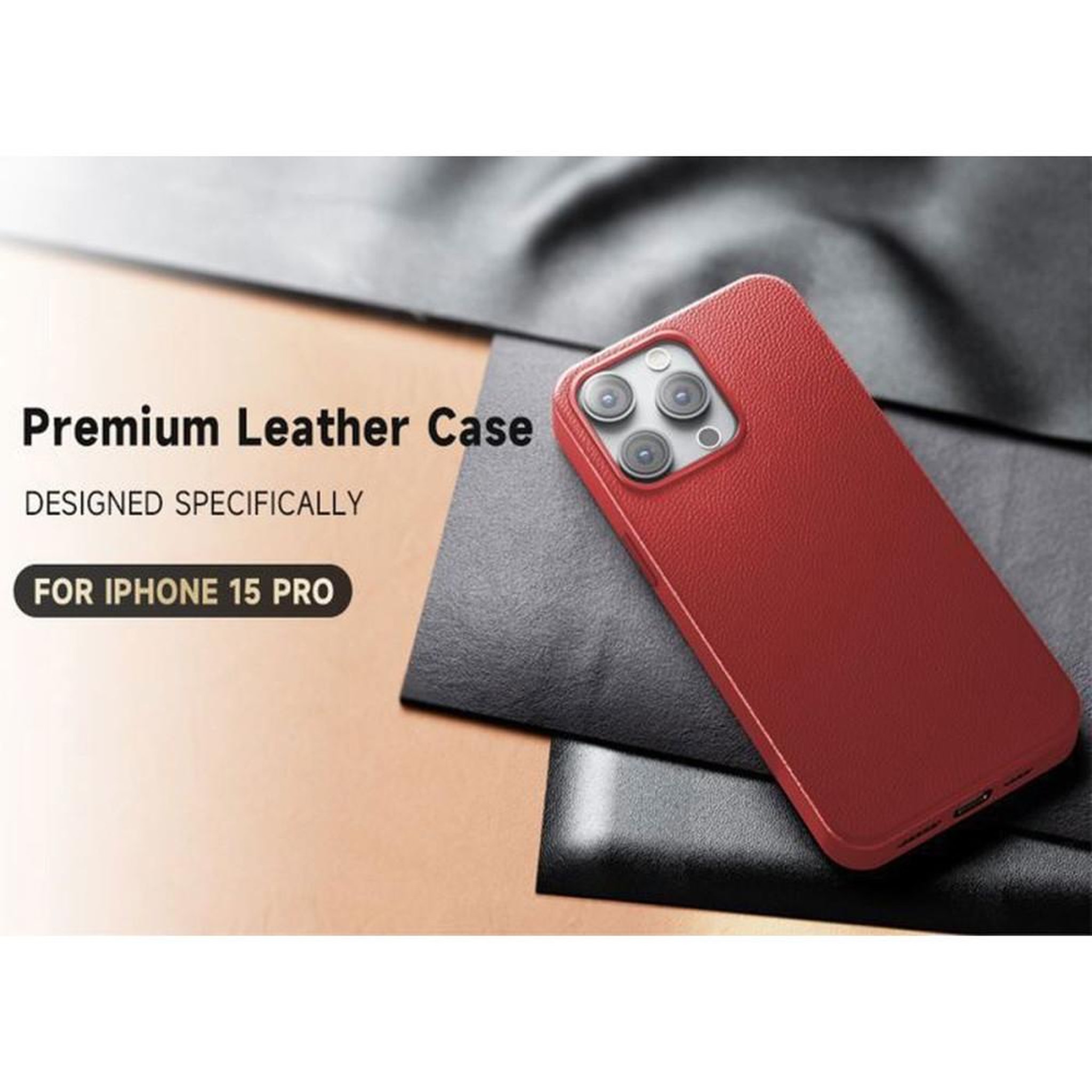 Voir la diapositive 5 : Coque hybride cuir et TPU pour iPhone 15 Pro Max 6,7  compatible MagSafe, rouge, finition grainée
