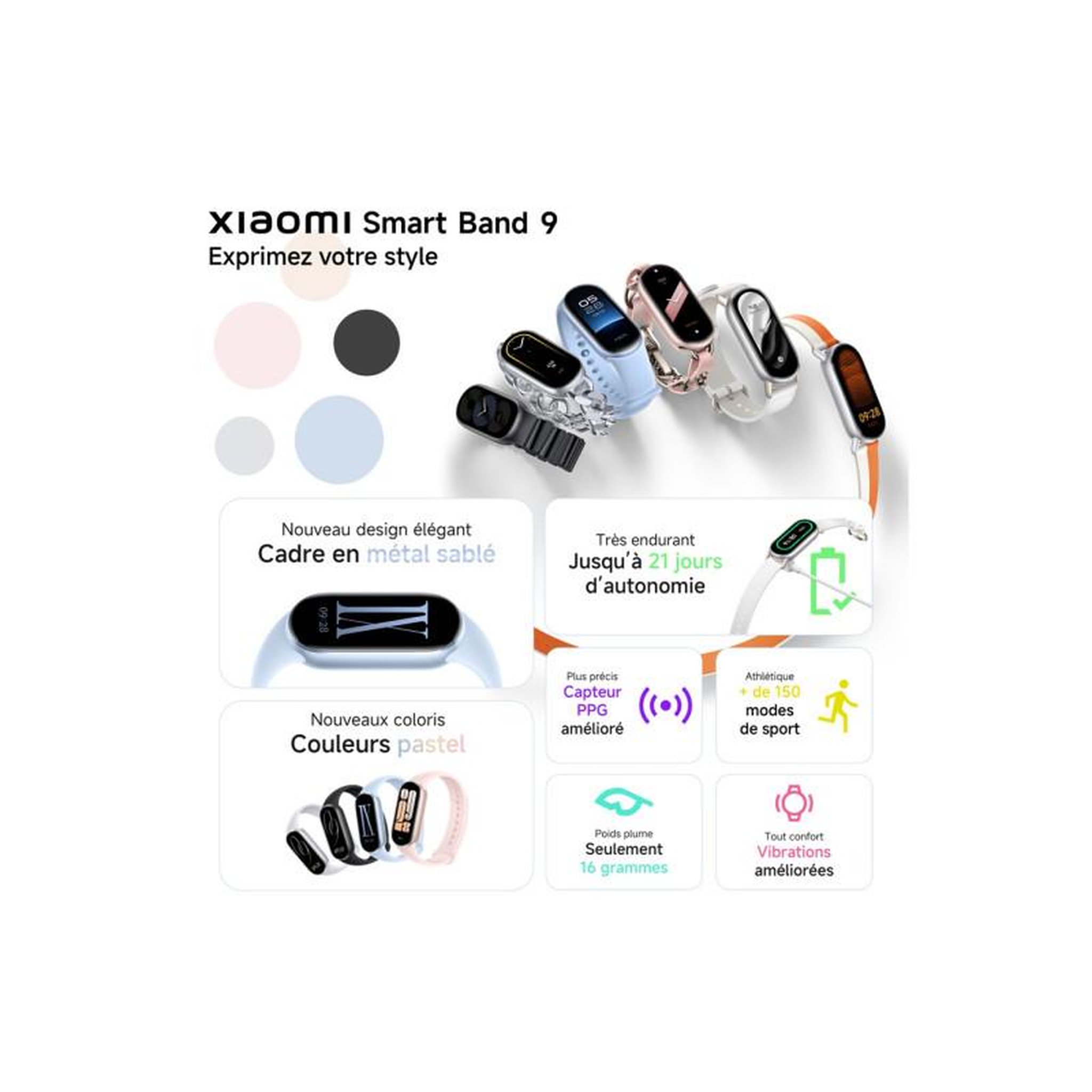 Voir la diapositive 4 : XIAOMI Bracelets connectés Xiaomi smart band 9 Rose